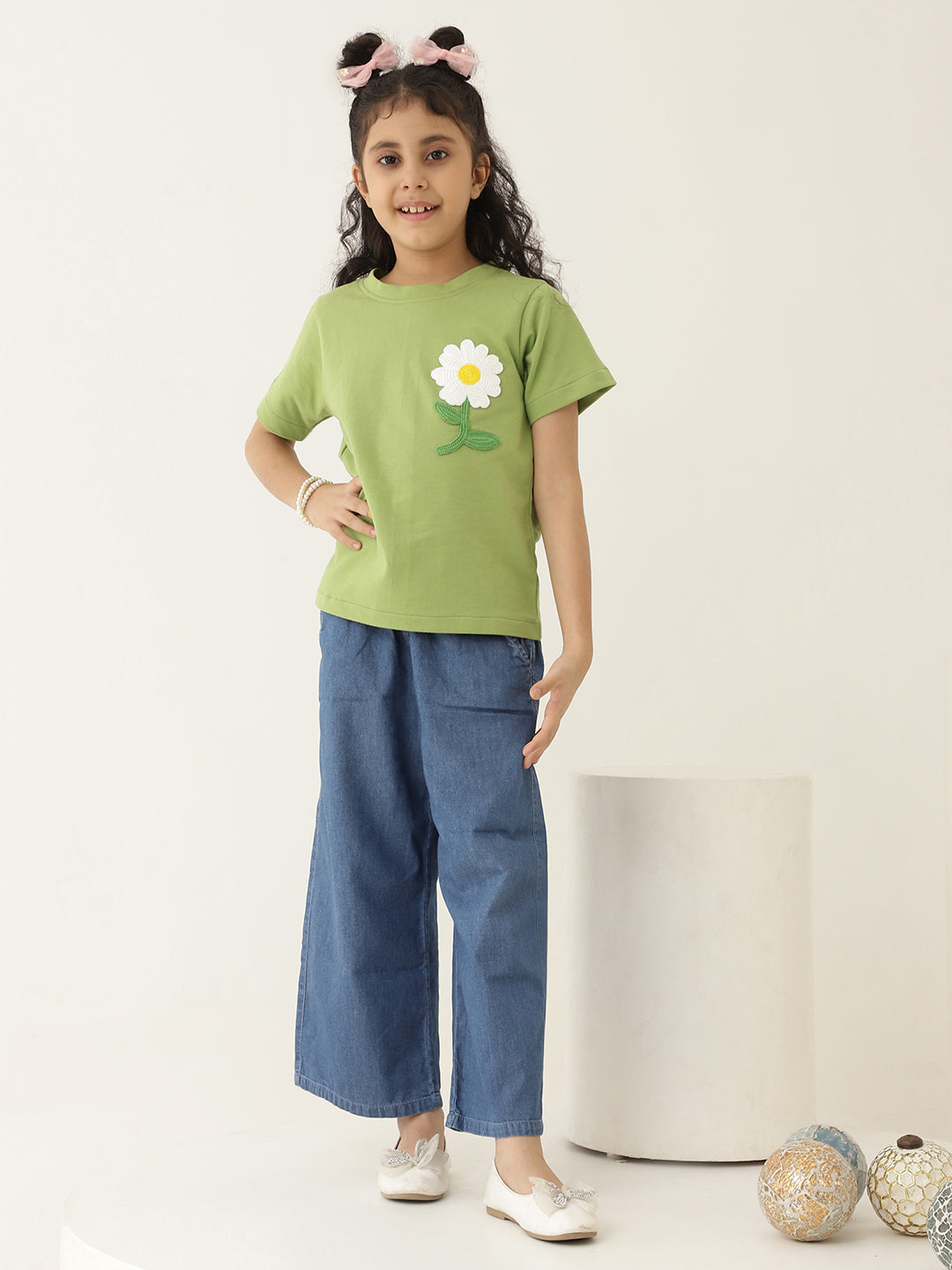 Pure Cotton Knit Flower Patch T-Shirt