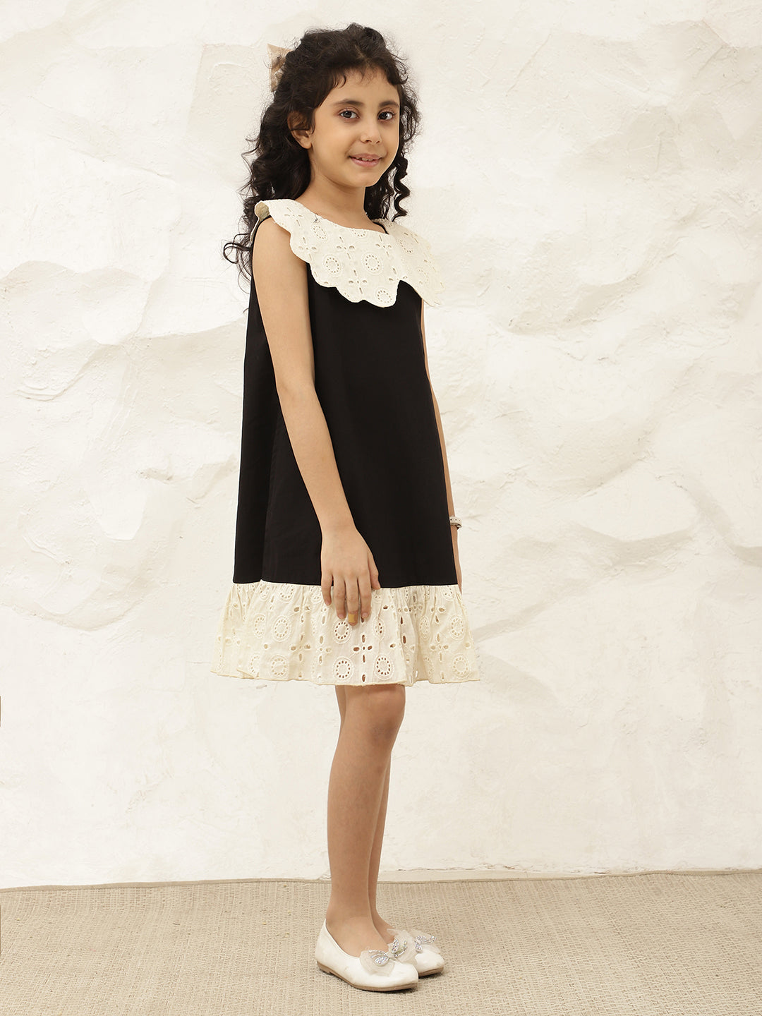 Scalloped Collar A-Line Pure Cotton Dress