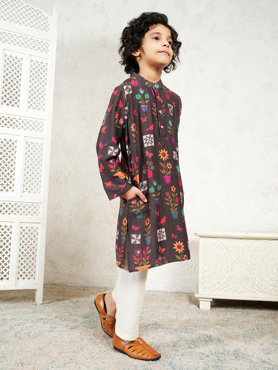 Floral Print Kurta For Boys