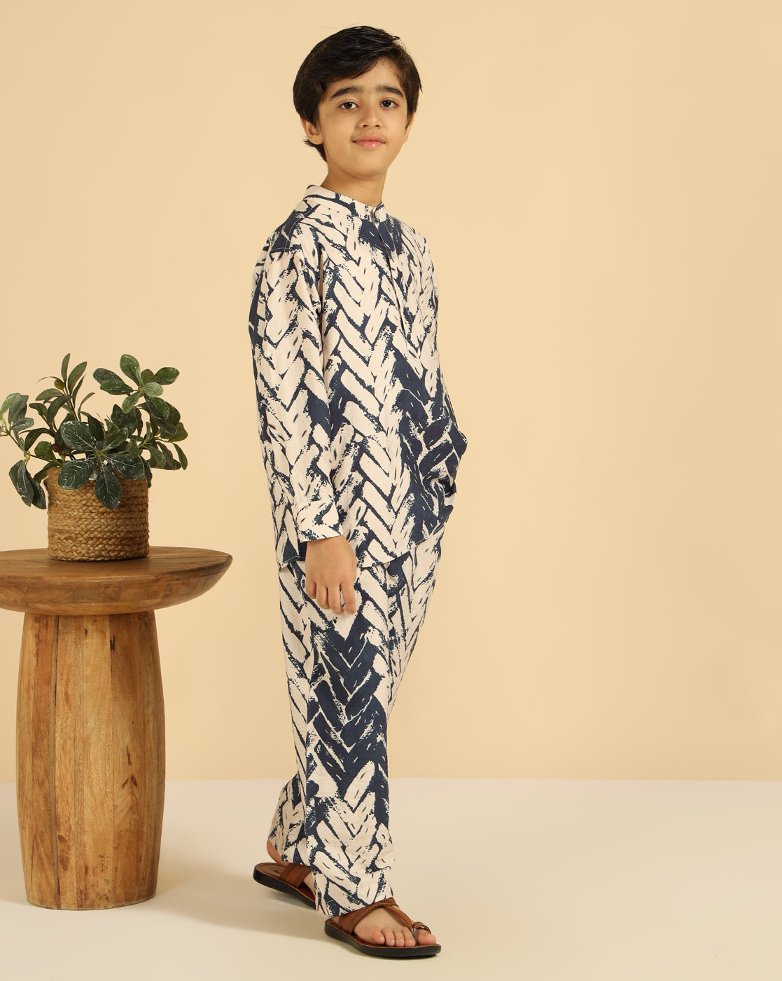 Blue Tie Dye Geometric Kurta With Pant Boys Co-Ord Set