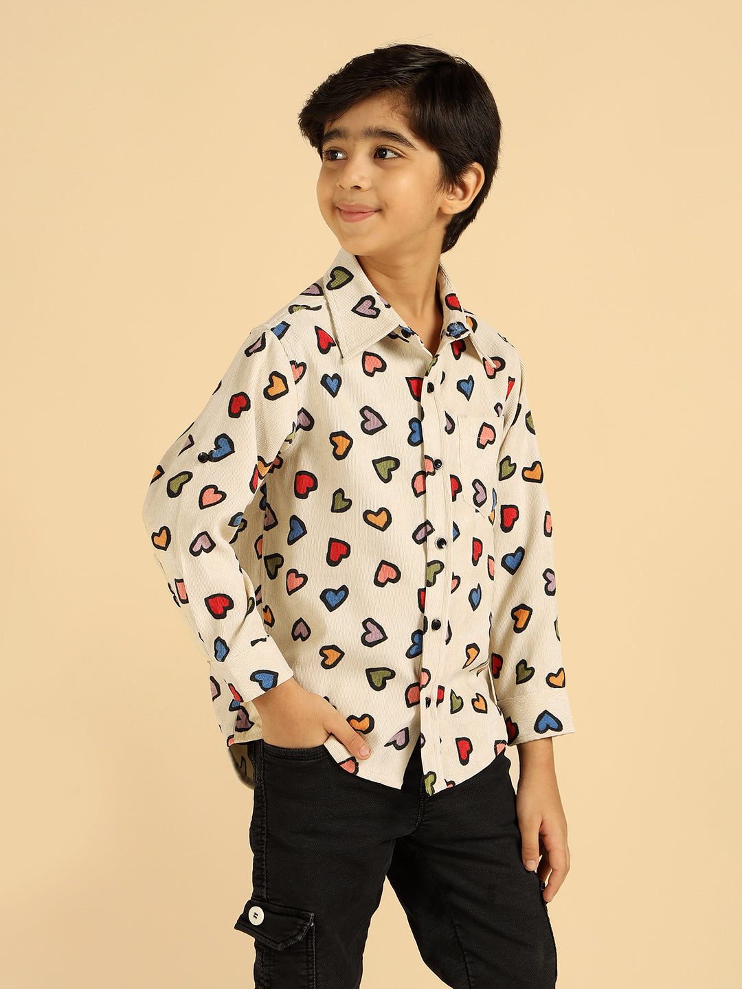 Multi Color Heart Printed Boys Shirt