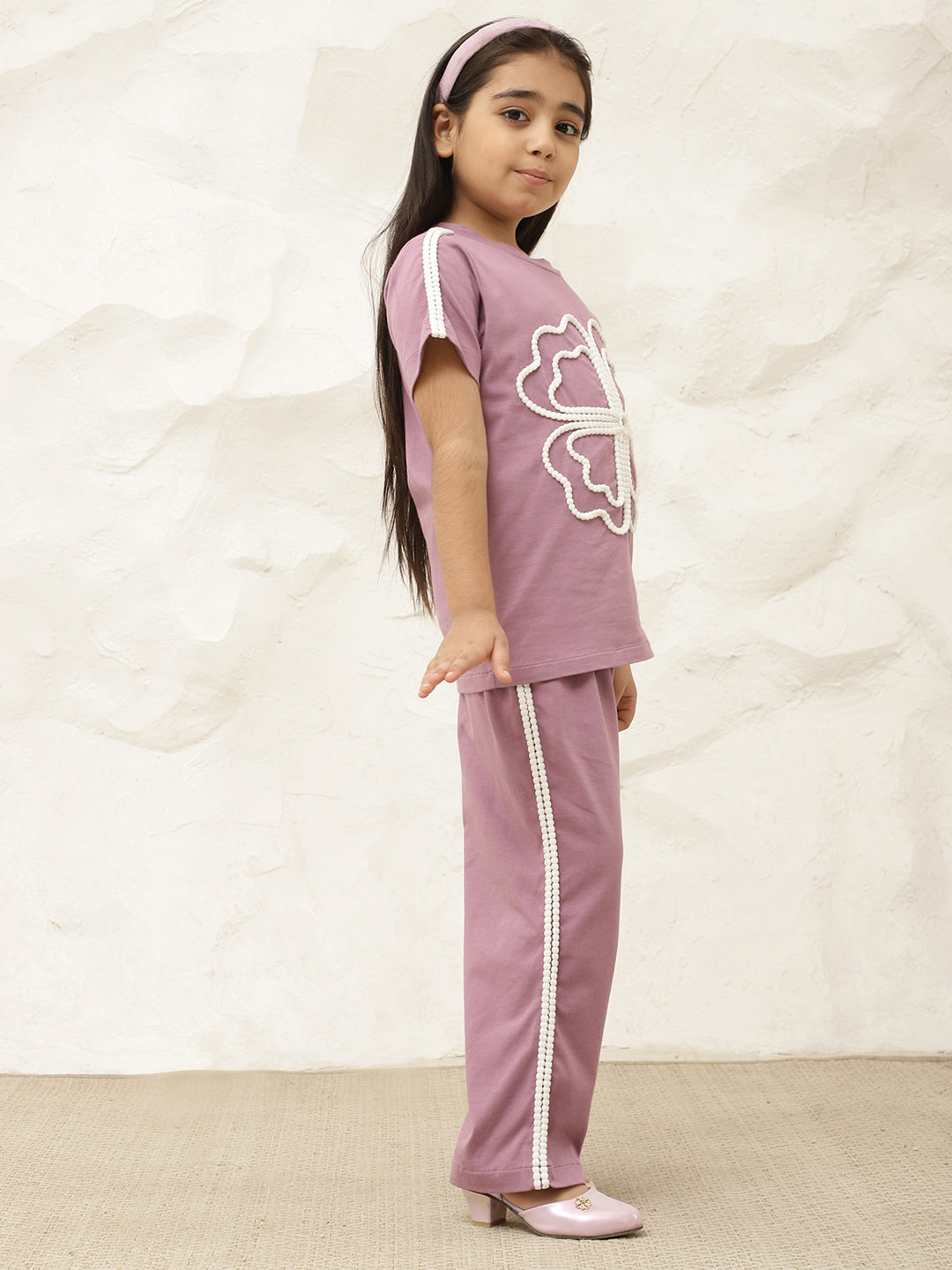 Lavender Pure Cotton Knit T-Shirt & Pants Co-Ord Set