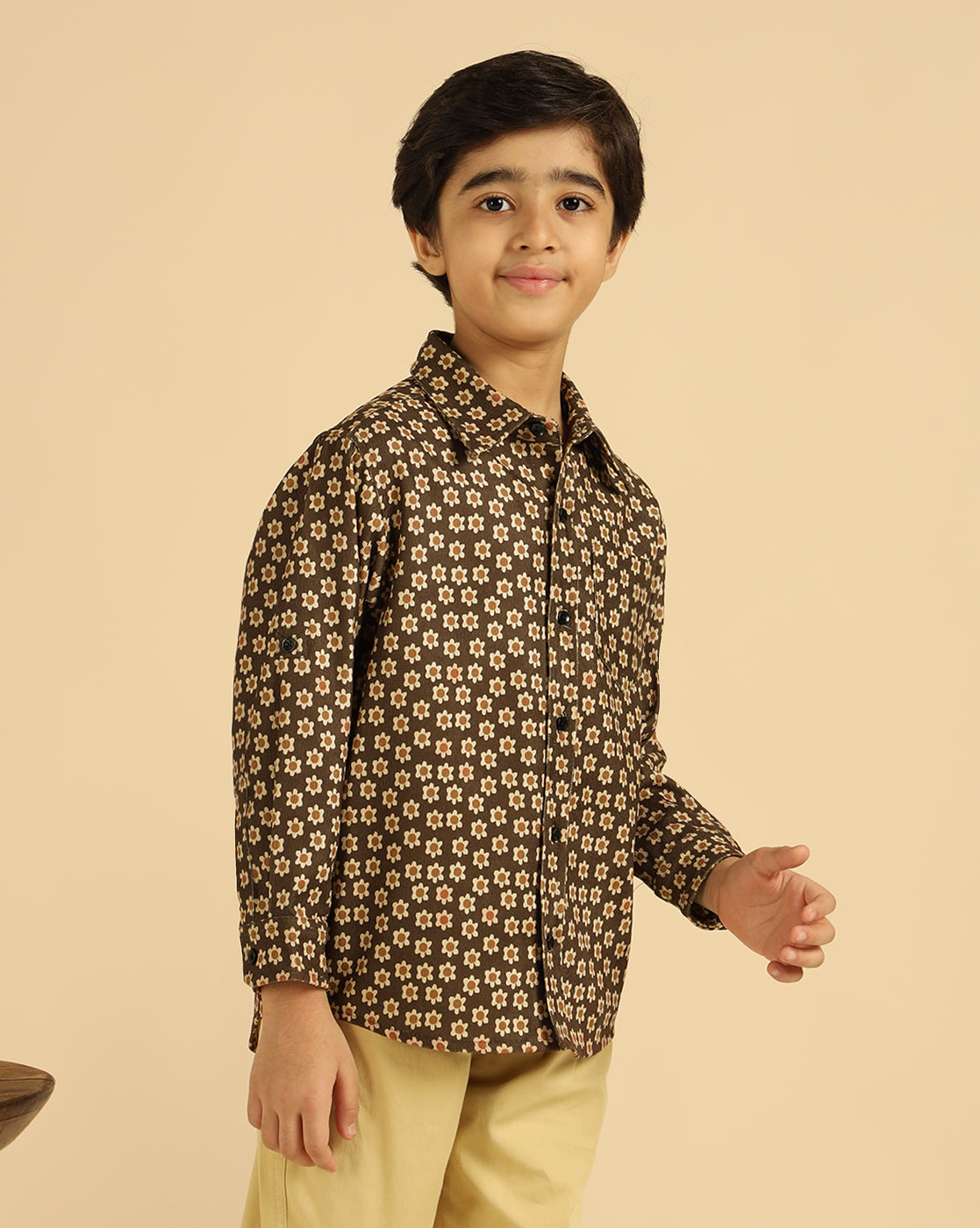 Pure Cotton Corduroy Brown Floral Boys Shirt