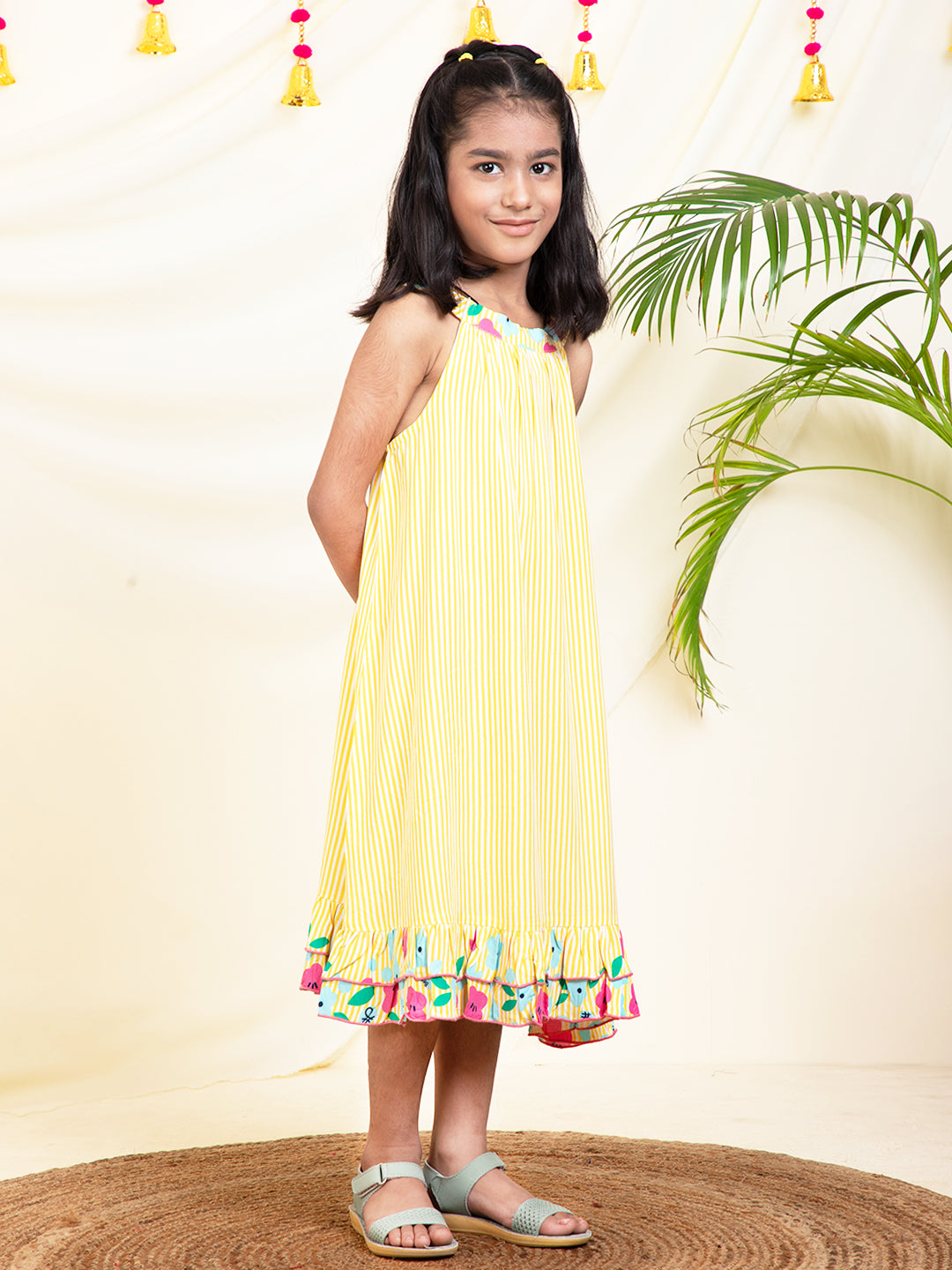 Solid Halter Neck Girls Dress