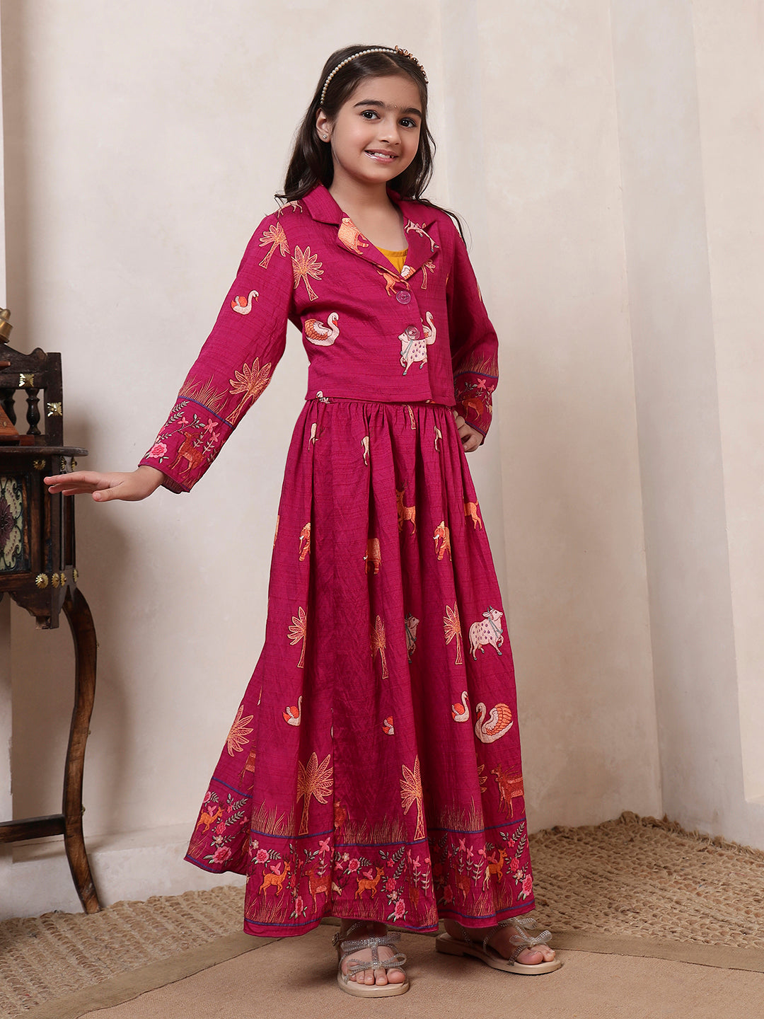 Short Blazer With Skirt Girls Co-ord Set