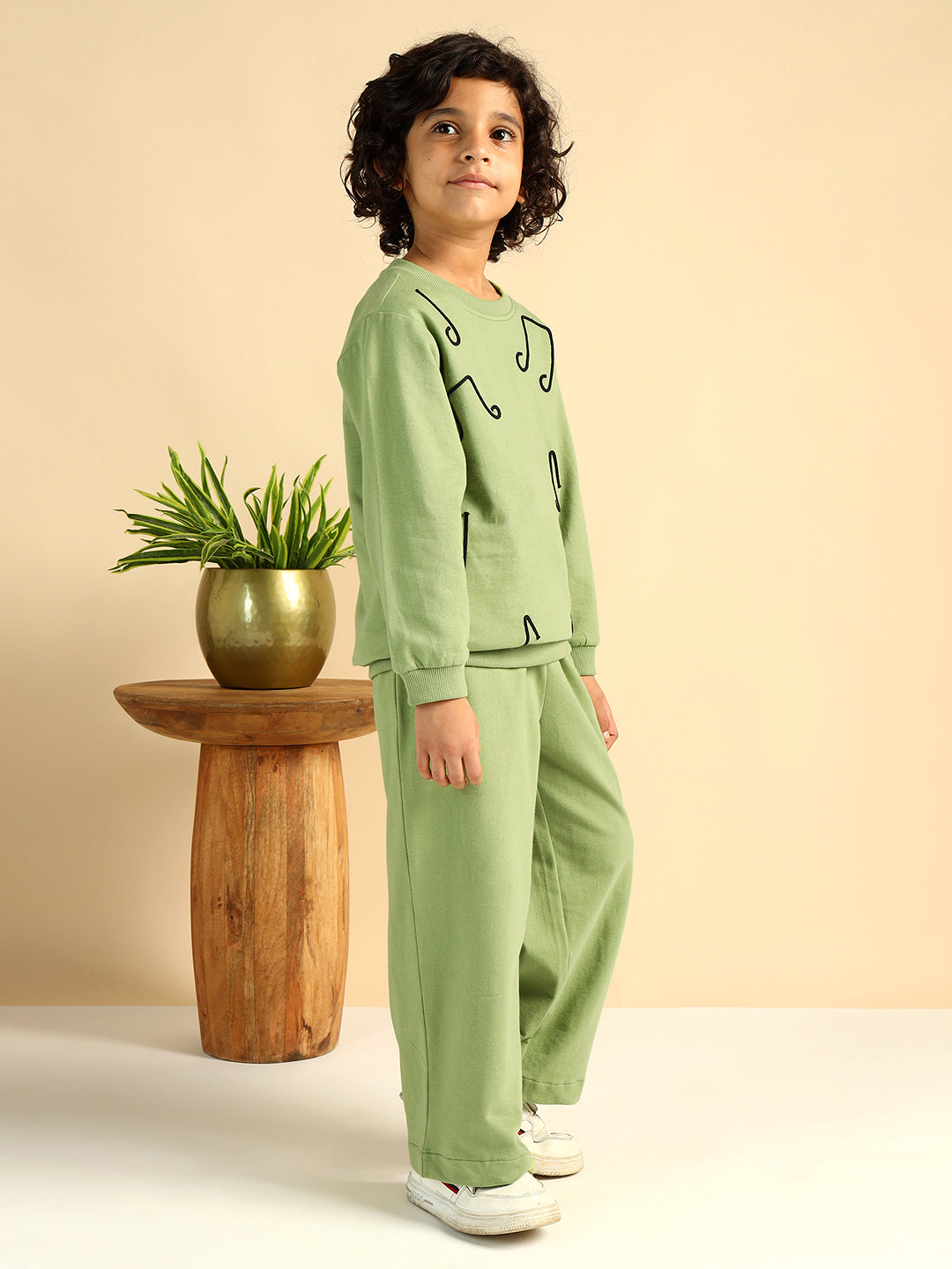 Pure Cotton Green Embroidered Boys Co-Ord Set