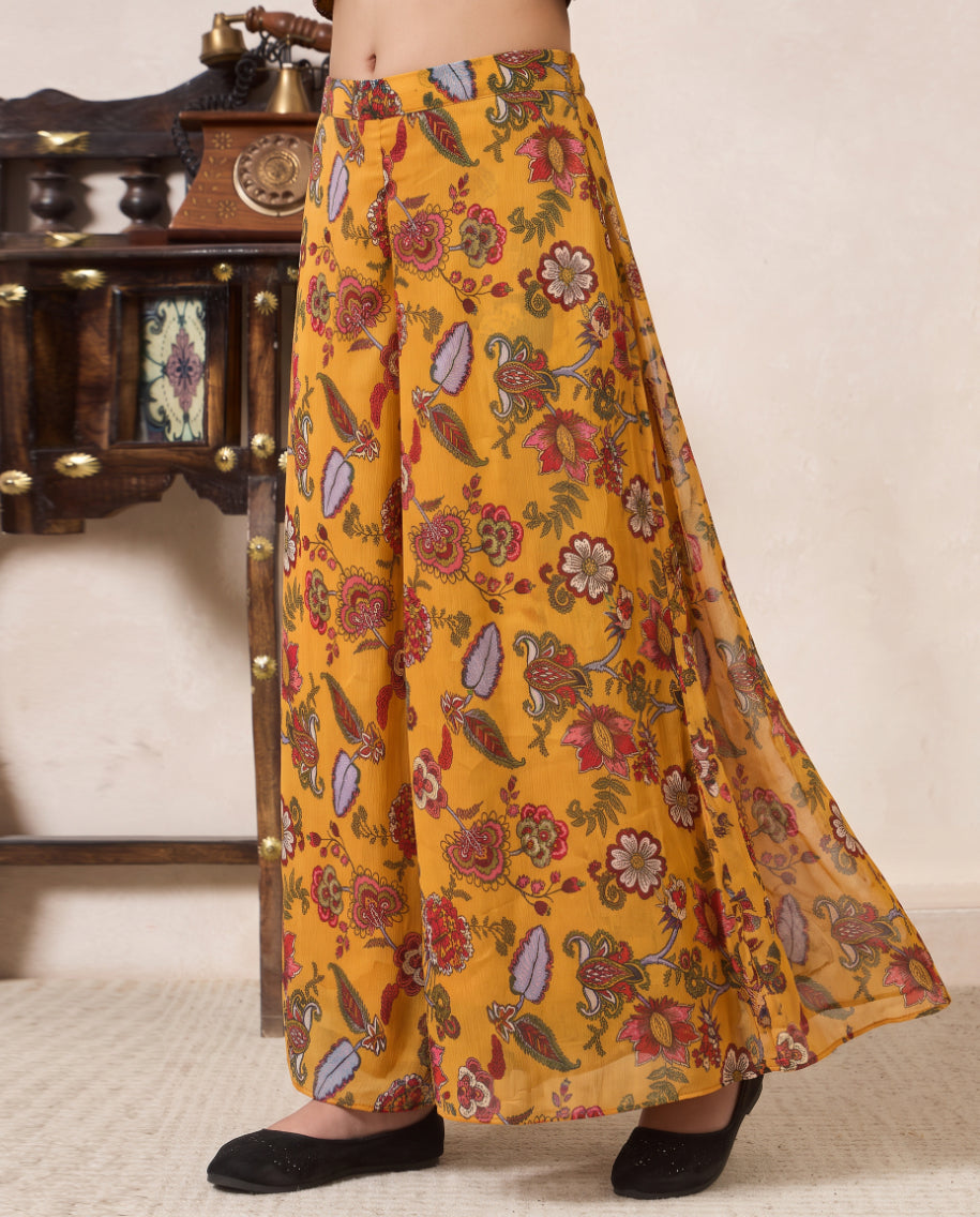 Girl's Mustard Paisley Print Peplum Top & Palazzo Set