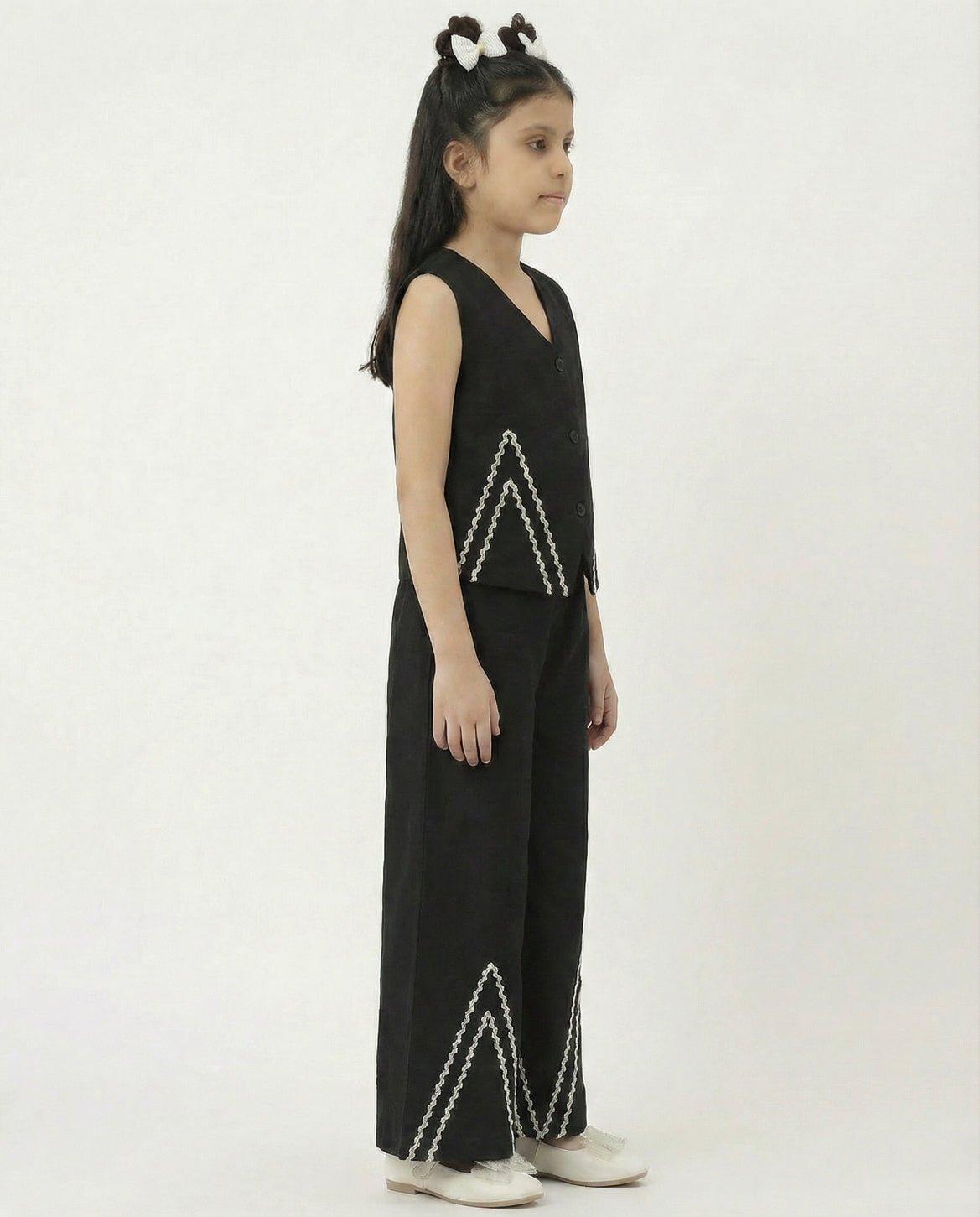 Black Viscose Lycra Waist Coat With Palazzo Pant Girl Co-ord Set