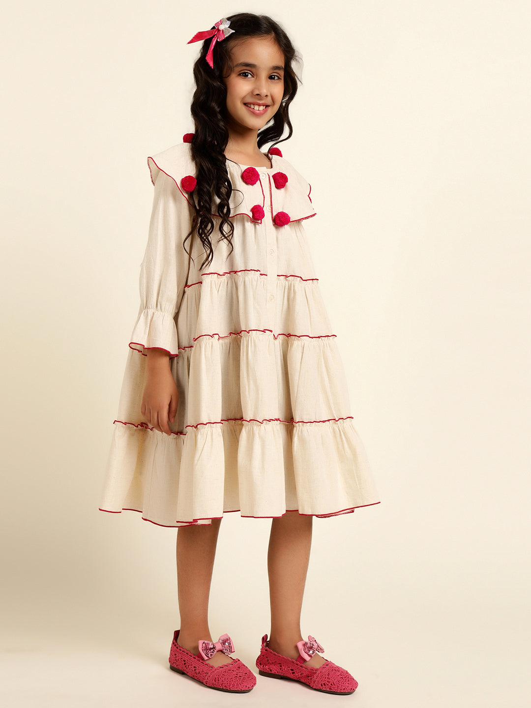 Pure Cotton Tiered Shirt Dress For Girl