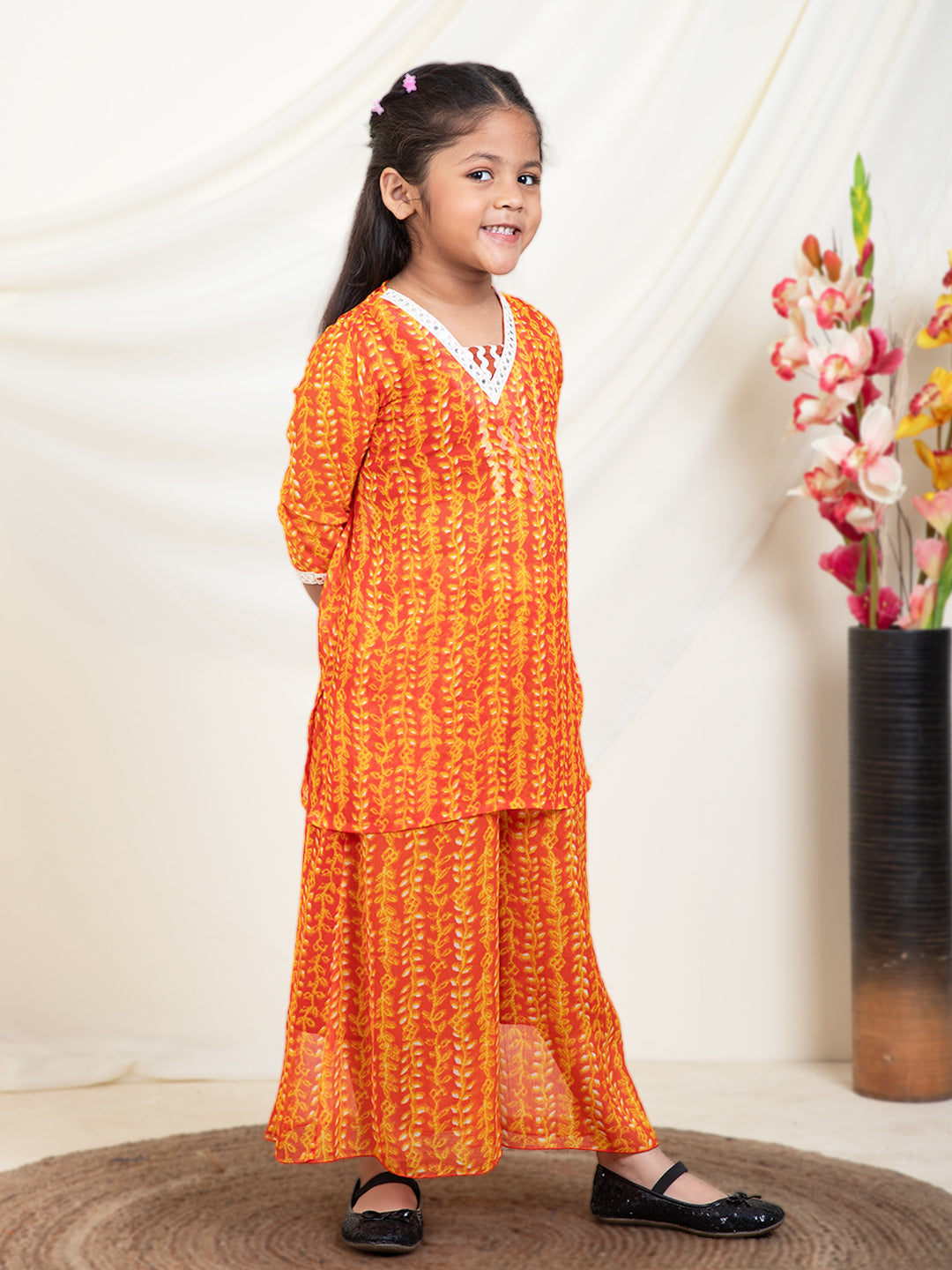 Leaf Print Kurti & Palazzos With Inner Top