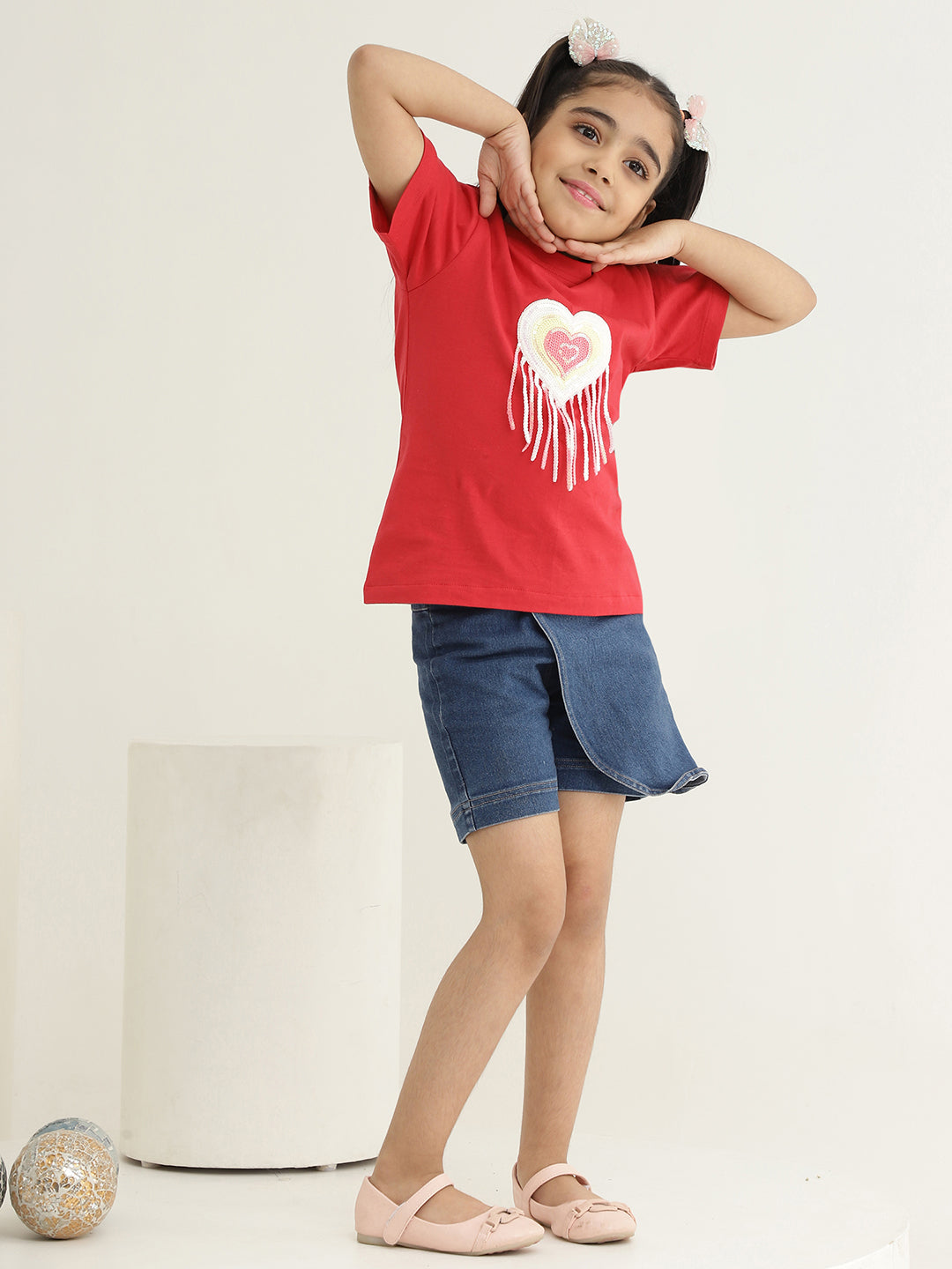 Pure Cotton Knit Heart Patch T-Shirt