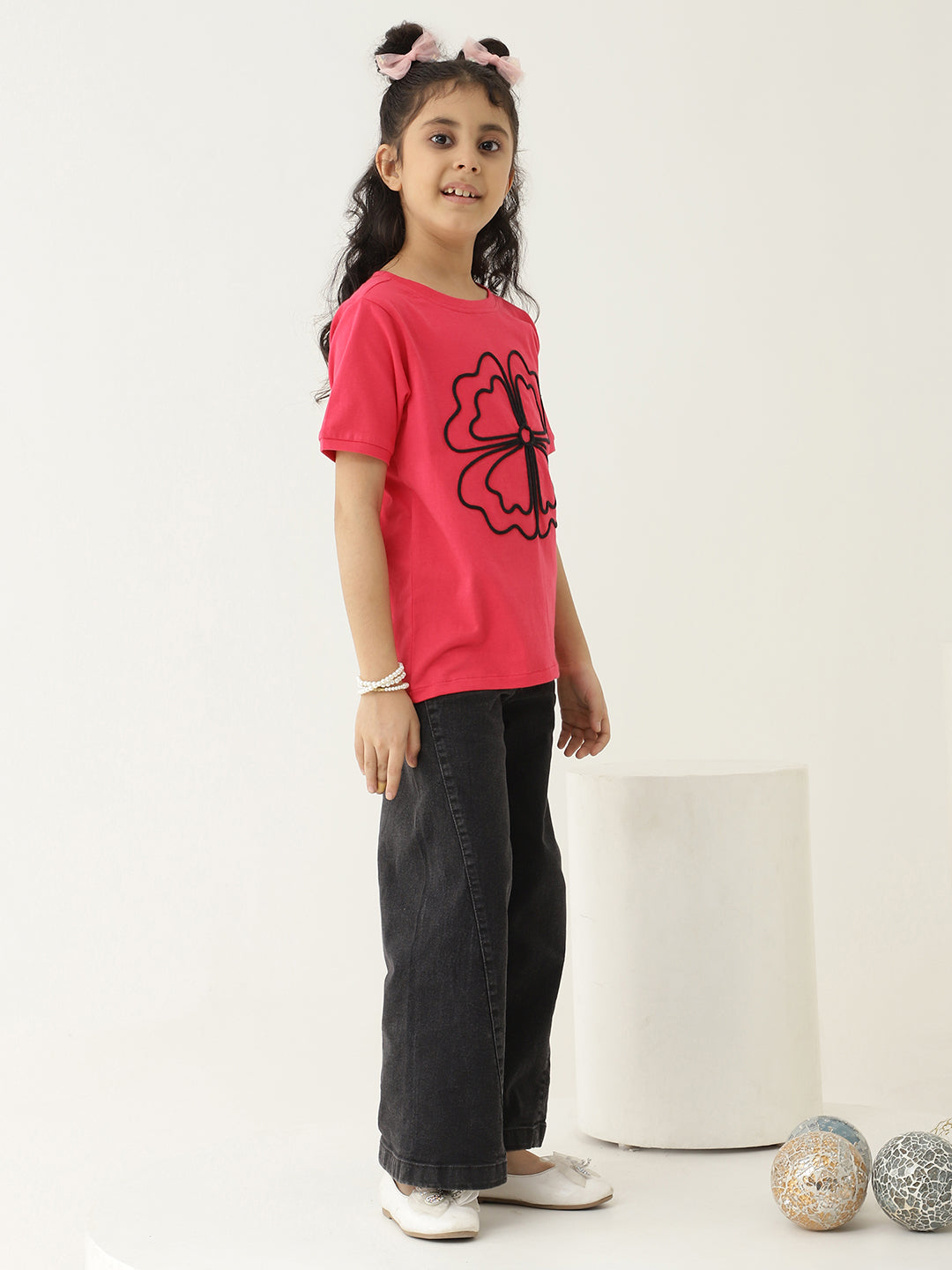 Pure Cotton Knit Flower Embroidered T-Shirt