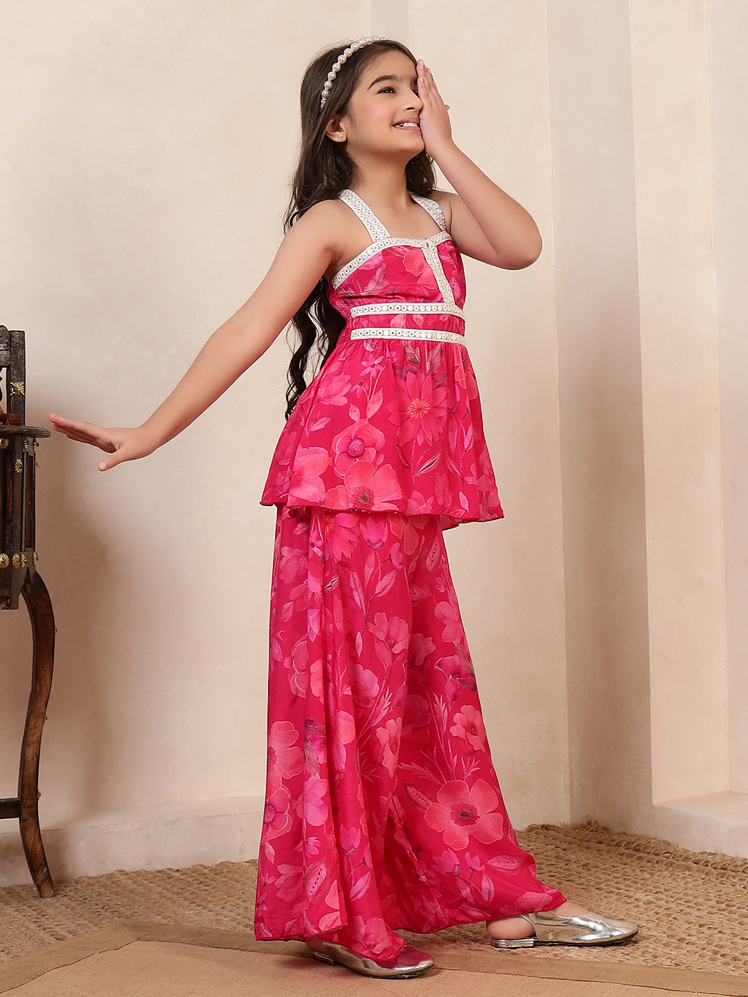 Floral Print 3 Pieces Fusion Co-Ord Set