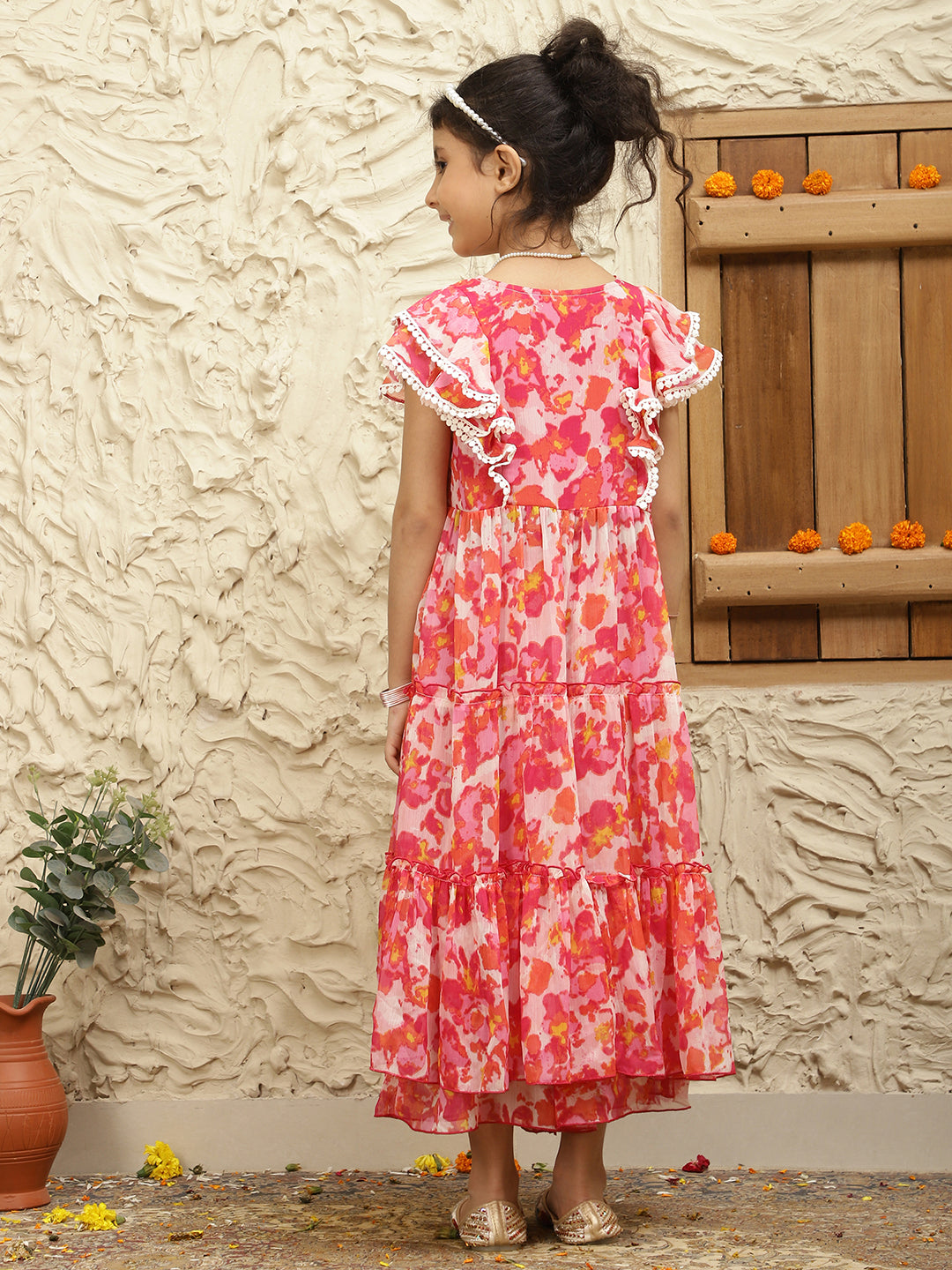 Long Slit Pure Chiffon Top With Sharara