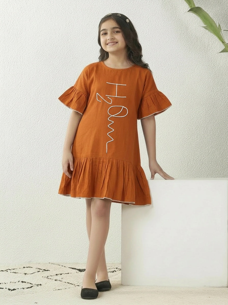 GIRLS RAGLAN SLEEVE FRILL DRESS