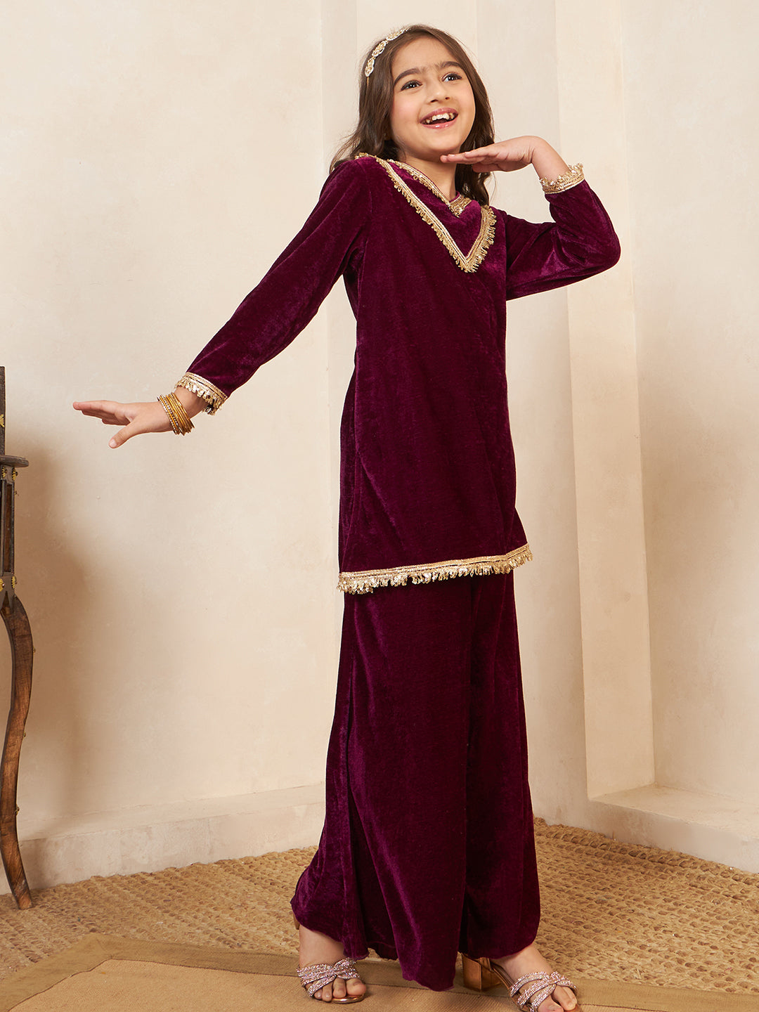 Wine Velvet 3 Pieces Co-Ord Set