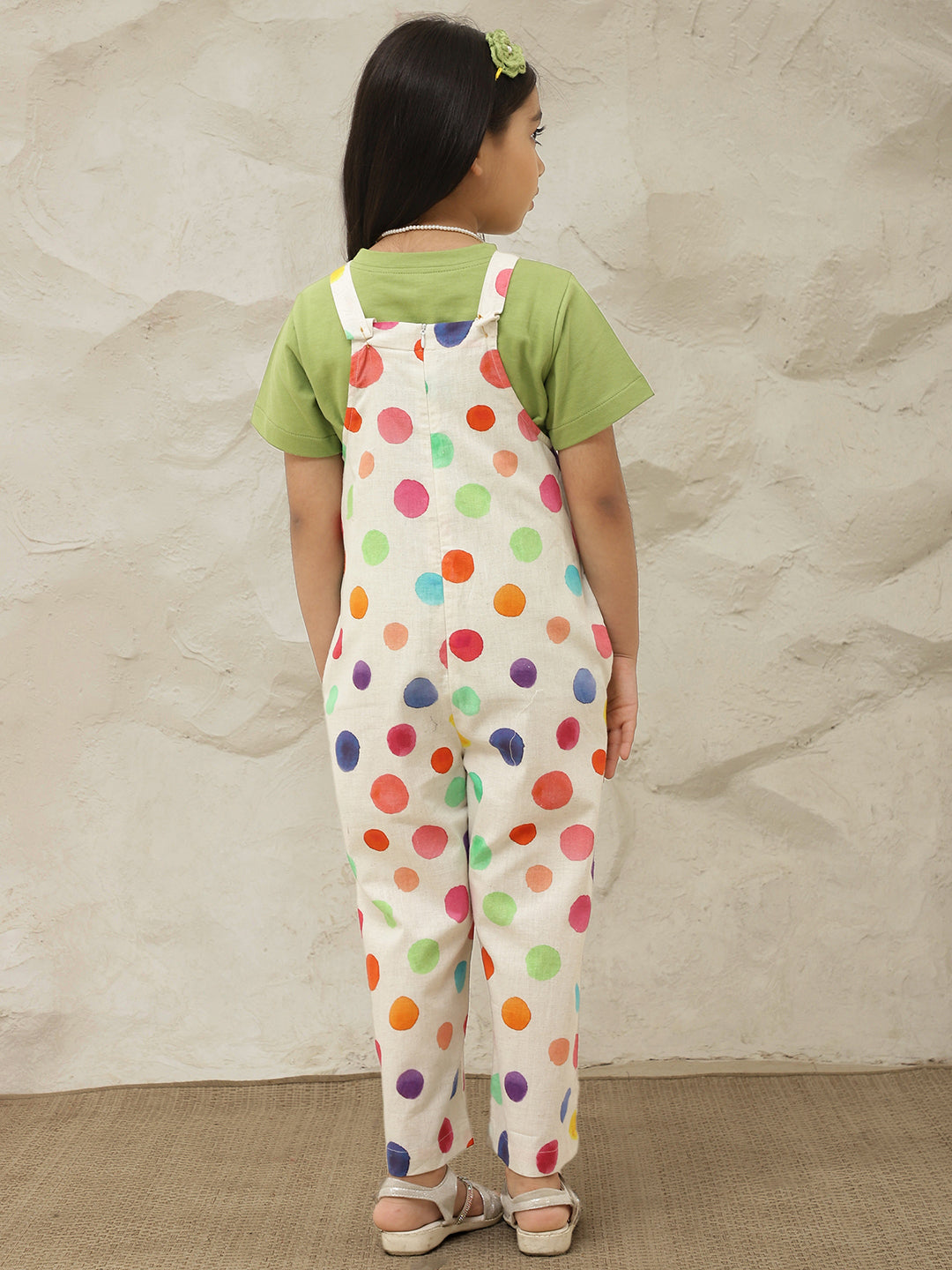 Multicolor Pure Cotton Polka Dots Jumpsuit (T-shirt not included)
