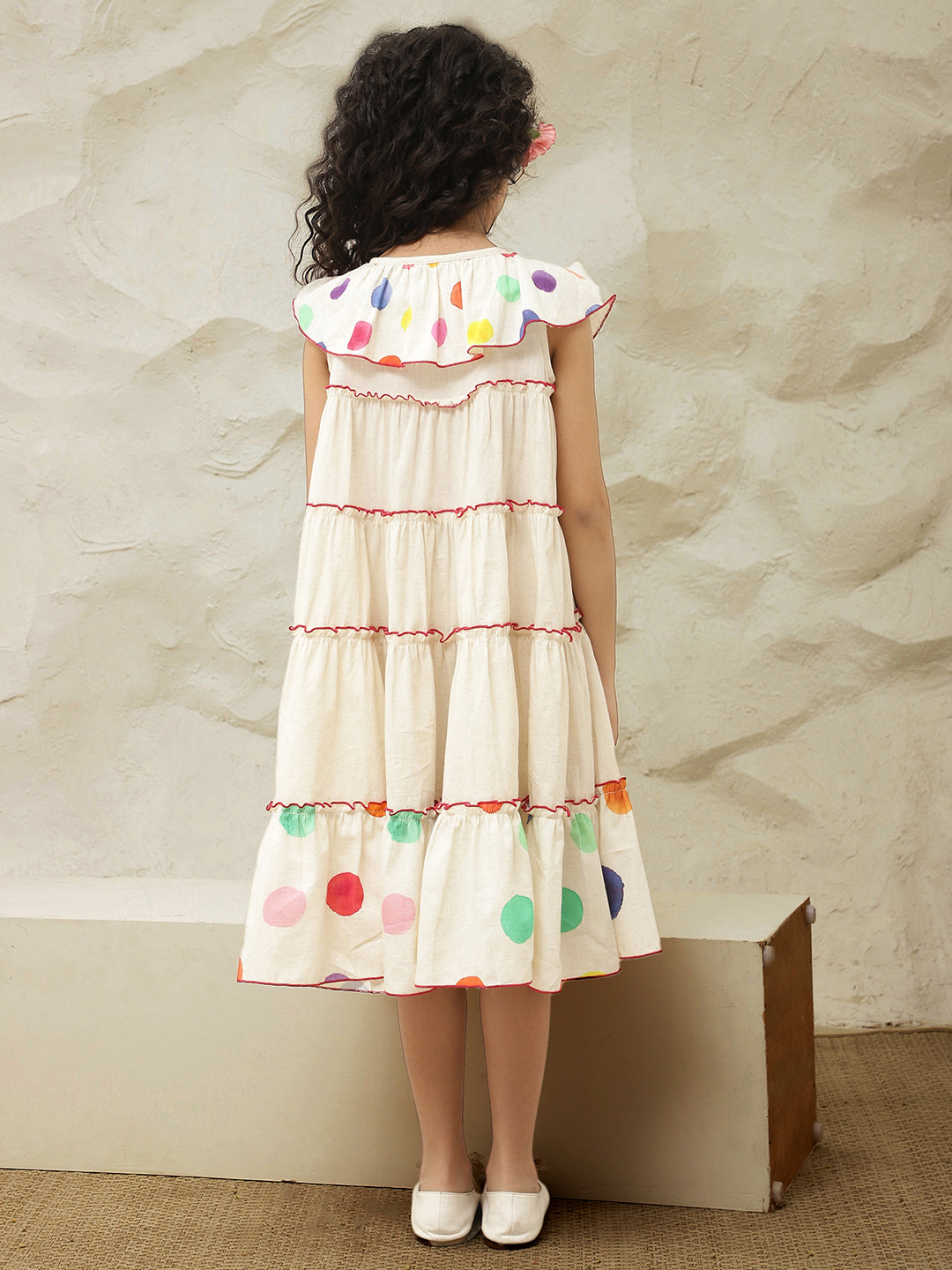 Polka Dots Tiered Pure Cotton Shirt Dress