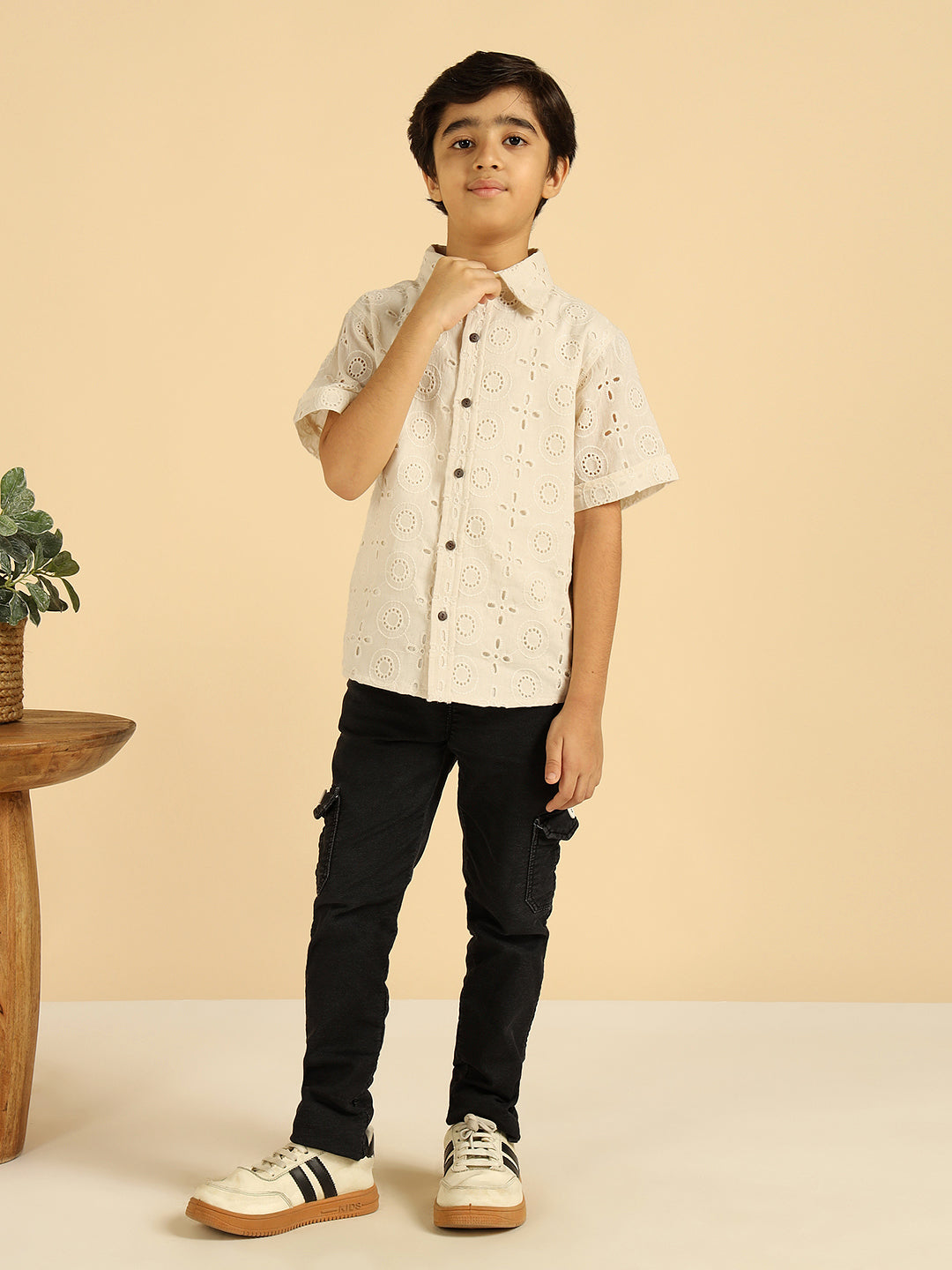 Casual Pure Schiffli Embroidered Shirt For Boys