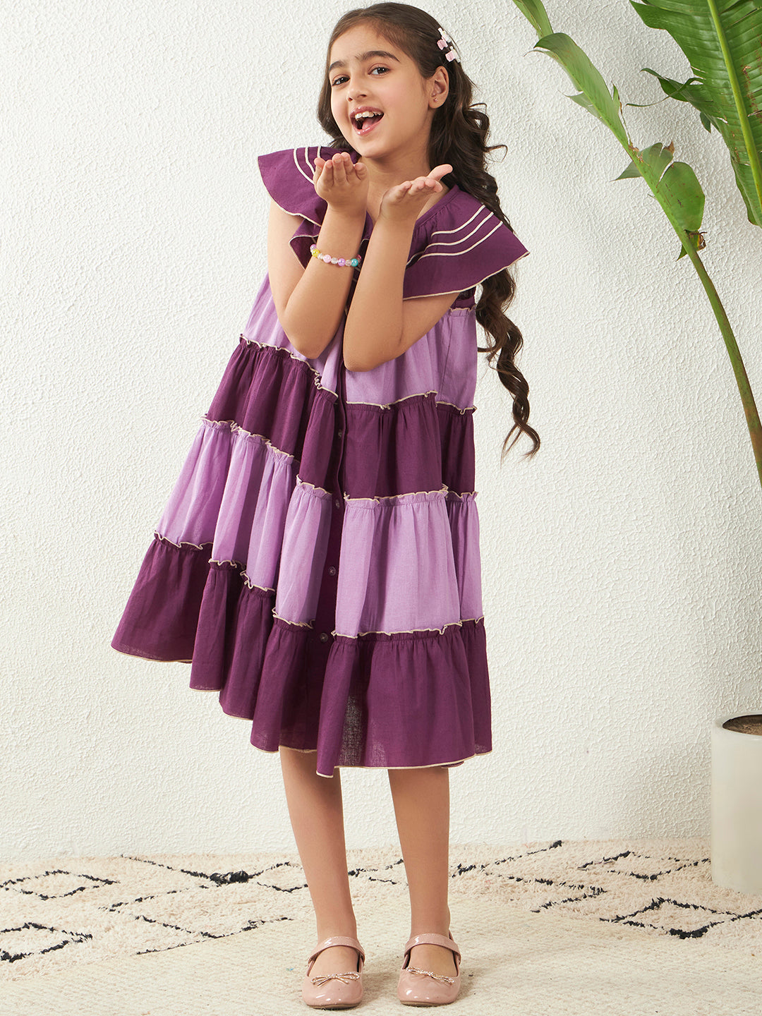 Color Block Embroidered Tiered Dress