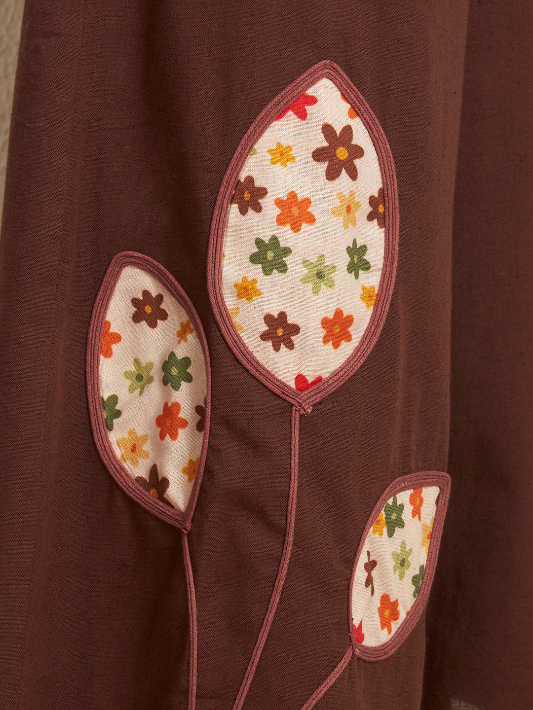 Brown Cotton Flex Solid One-Shoulder Patch Work Girls Co-Ord Set