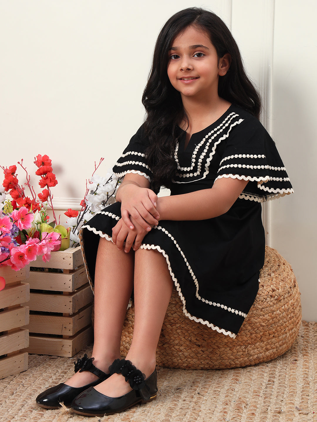 Black Cotton Knee Length Dress