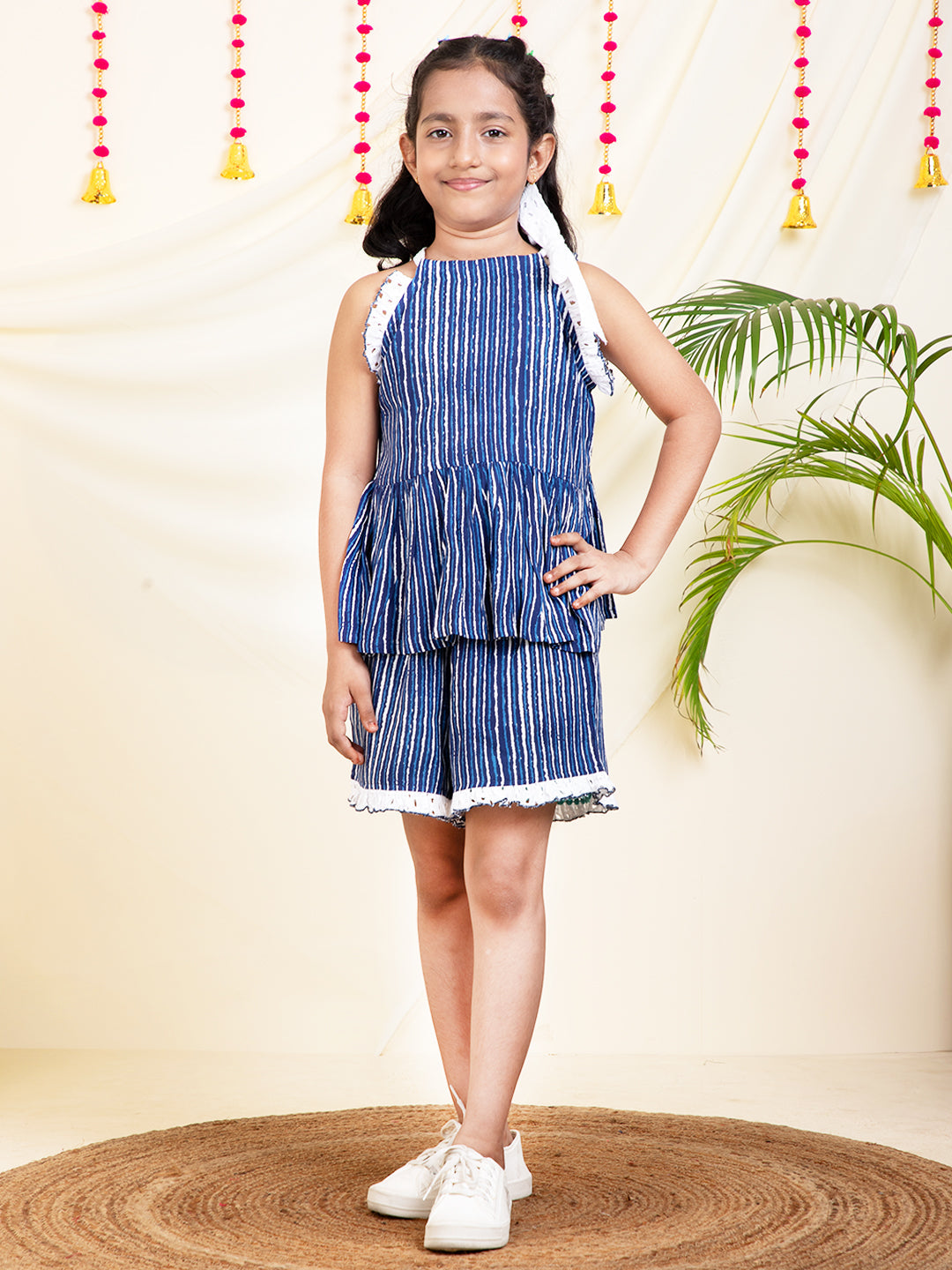 Striped Peplum Top With Shorts