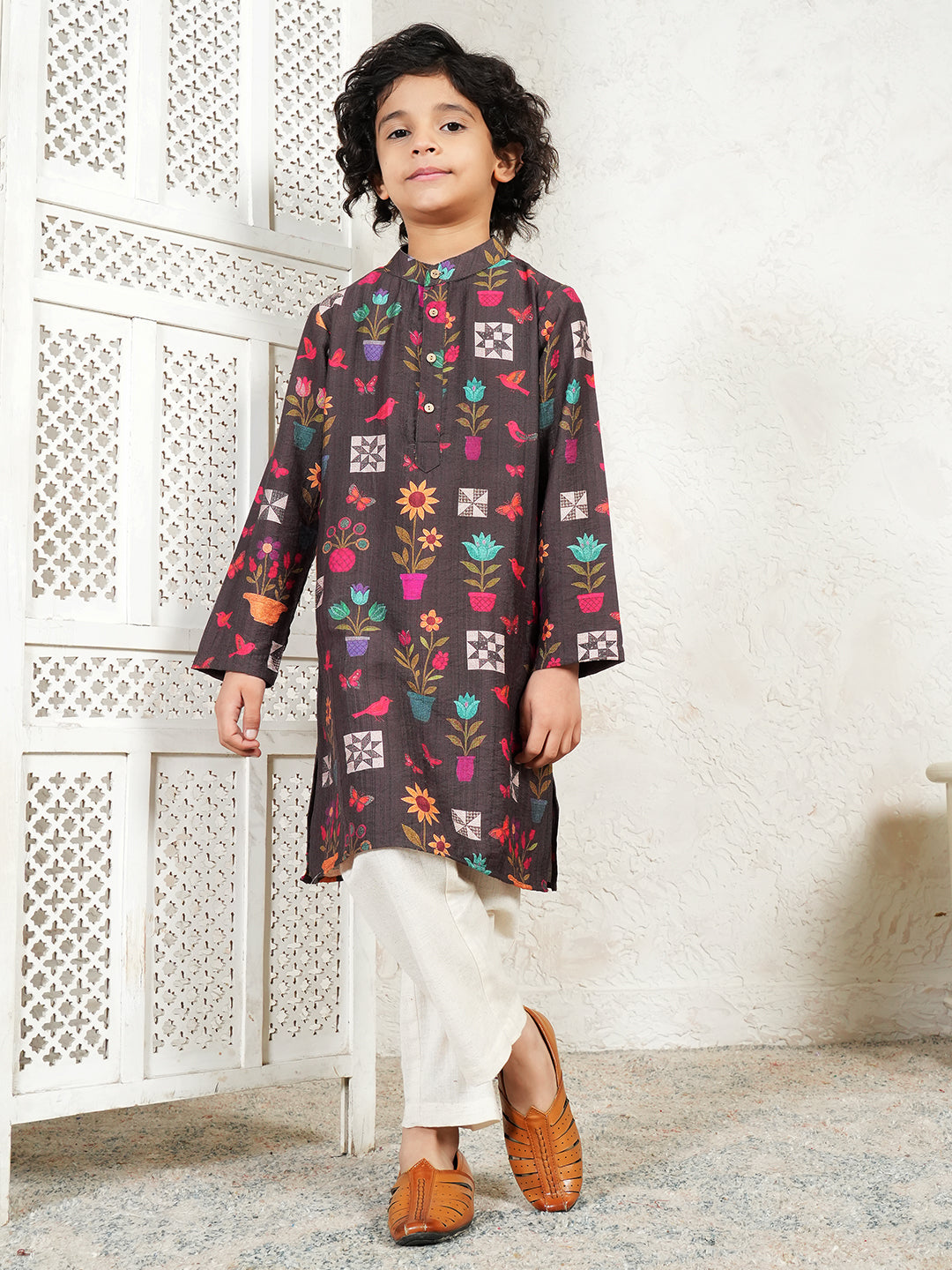 Floral Print Kurta For Boys
