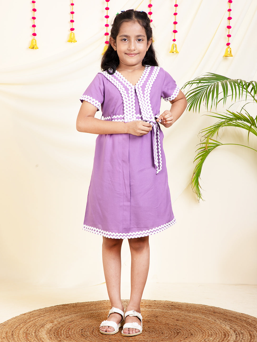 Solid Lavender Knee Length Girls Dress