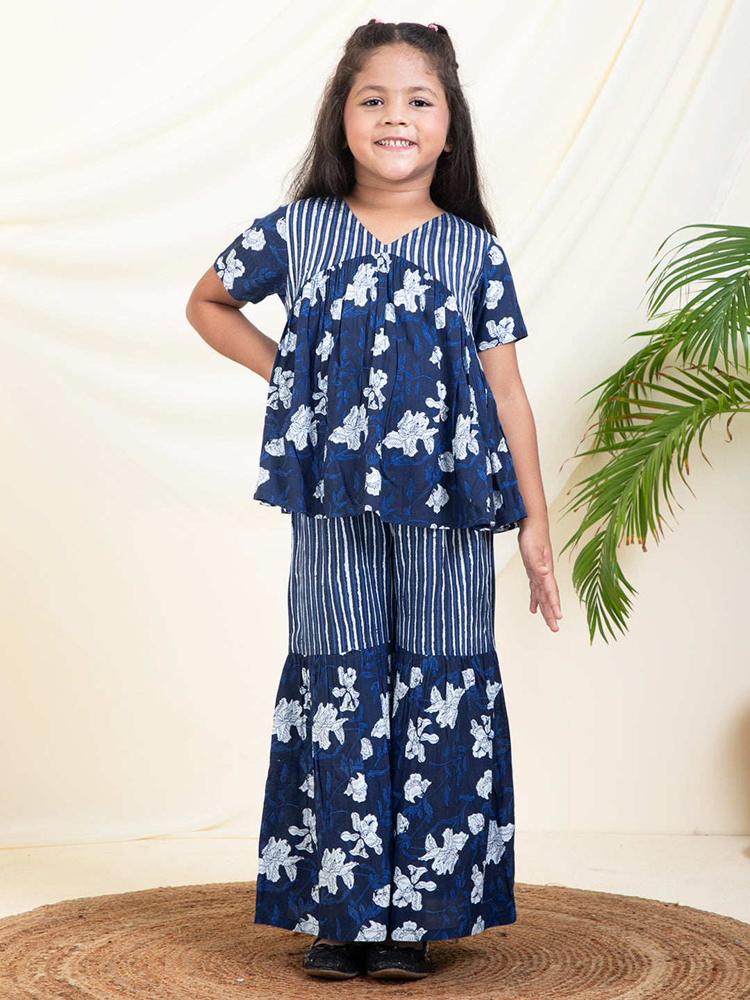 Floral Printed Peplum Top With Sharara