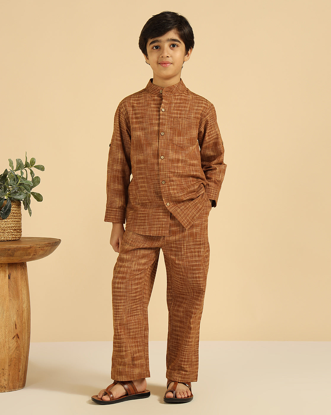 Brown Pure Cotton Khadi Boys Co-Ord Set