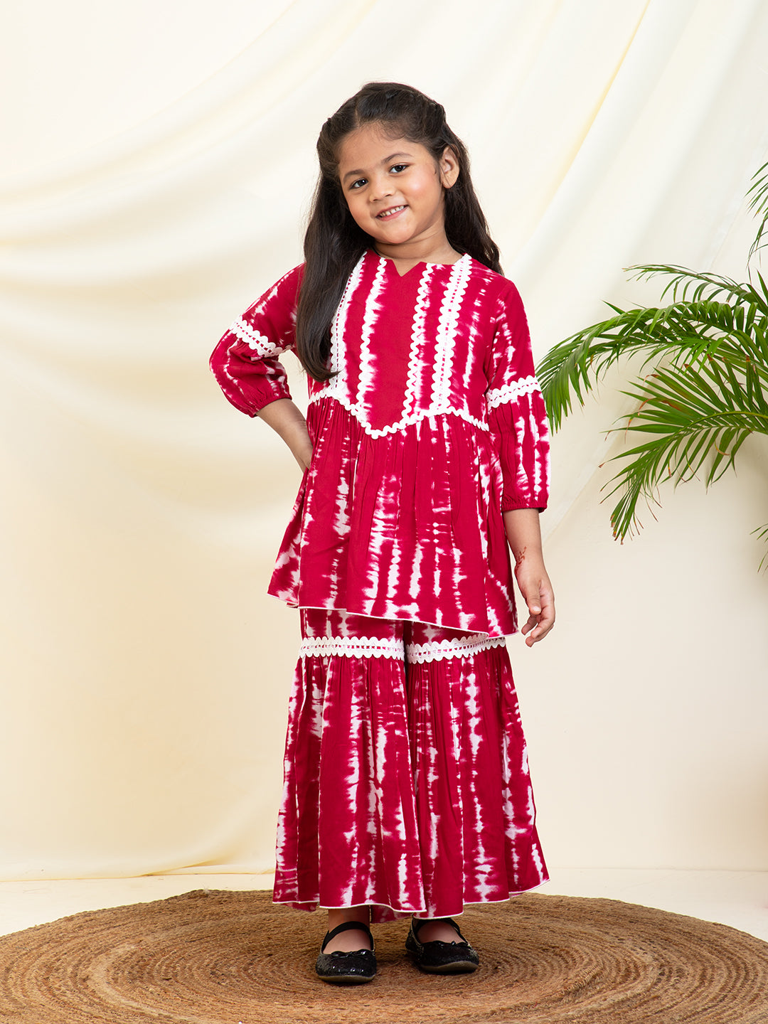 Tie Dye Rayon Peplum Top & Sharara Set