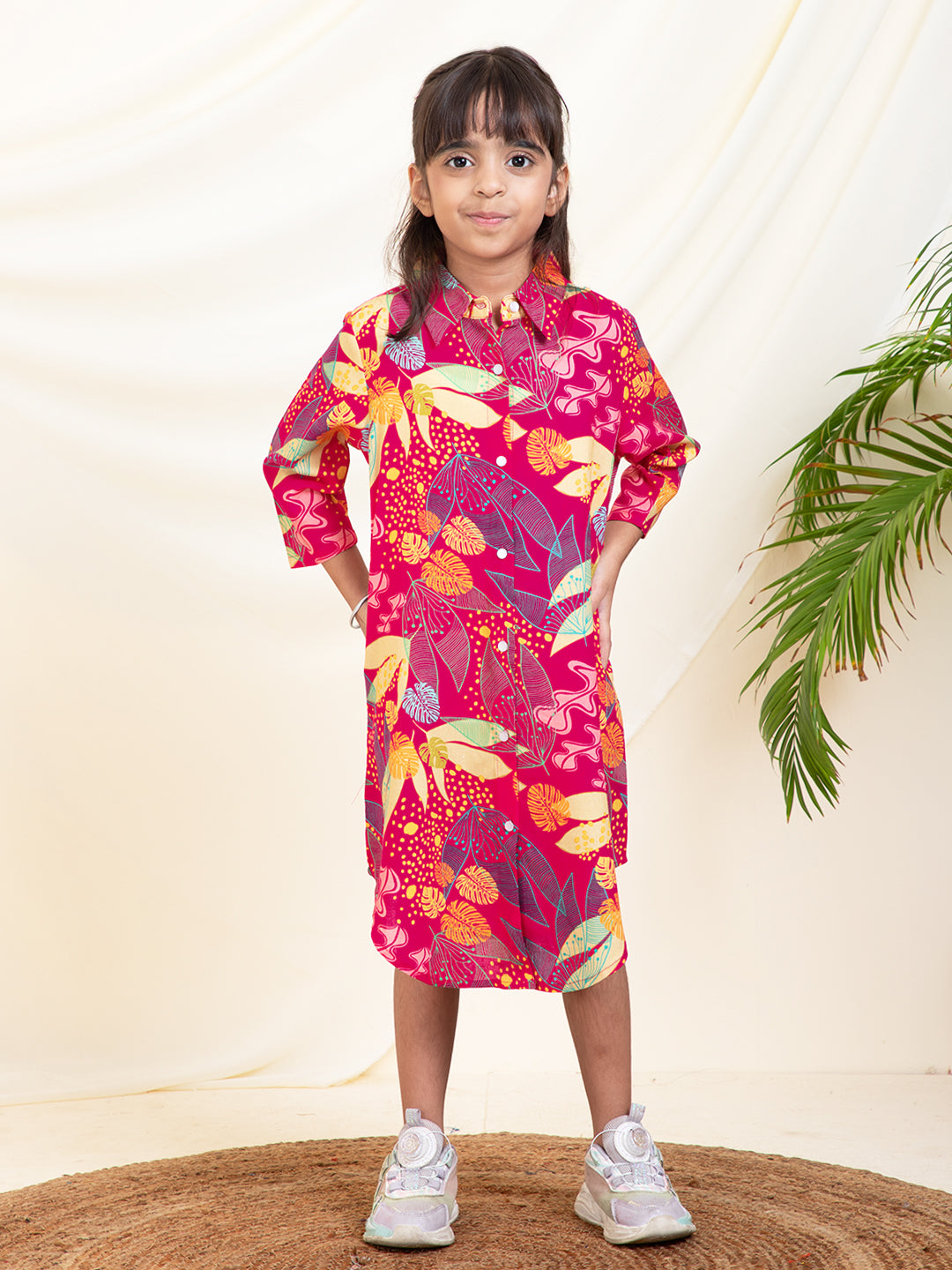 Tropical Print Shirt Dress