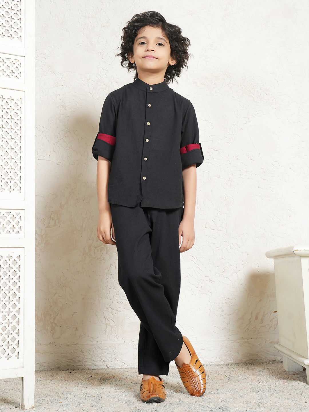 Black Pure Cotton Flex Co-Ord Set For Boys