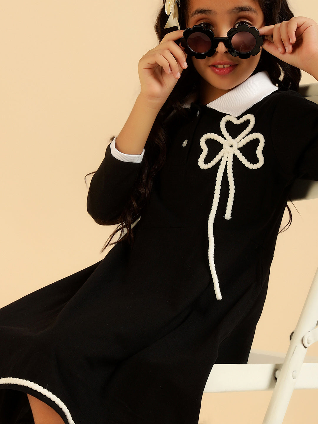 Full Sleeves Polo Collar Knee Length Dress