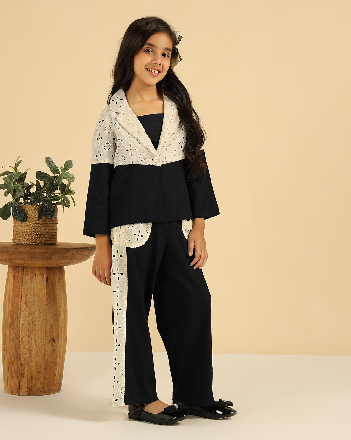 Notch Collar Blazer With Pant Girls Co-Ord Set