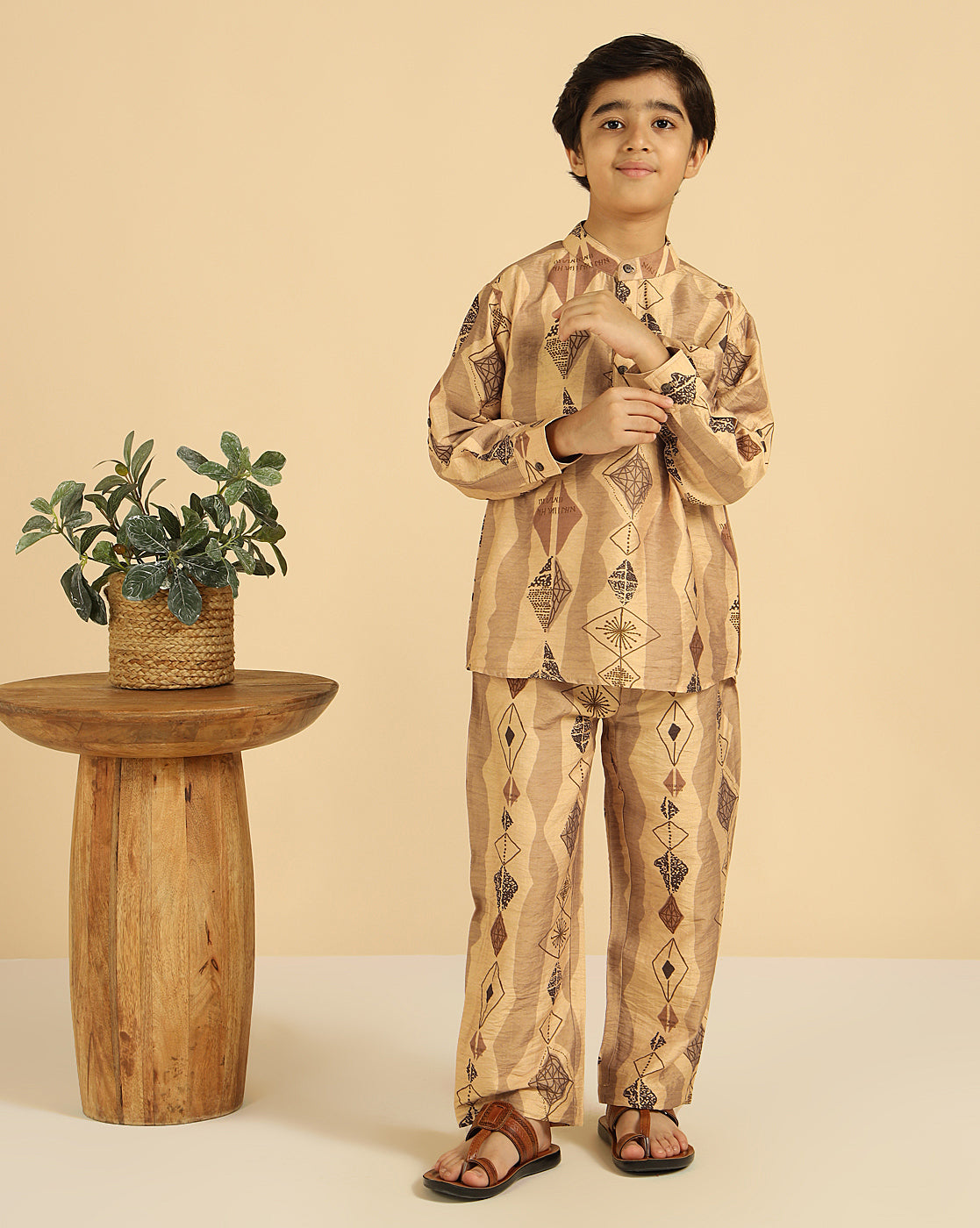 Geometric Printed Kurta With Pant Boys Co-Ord Set