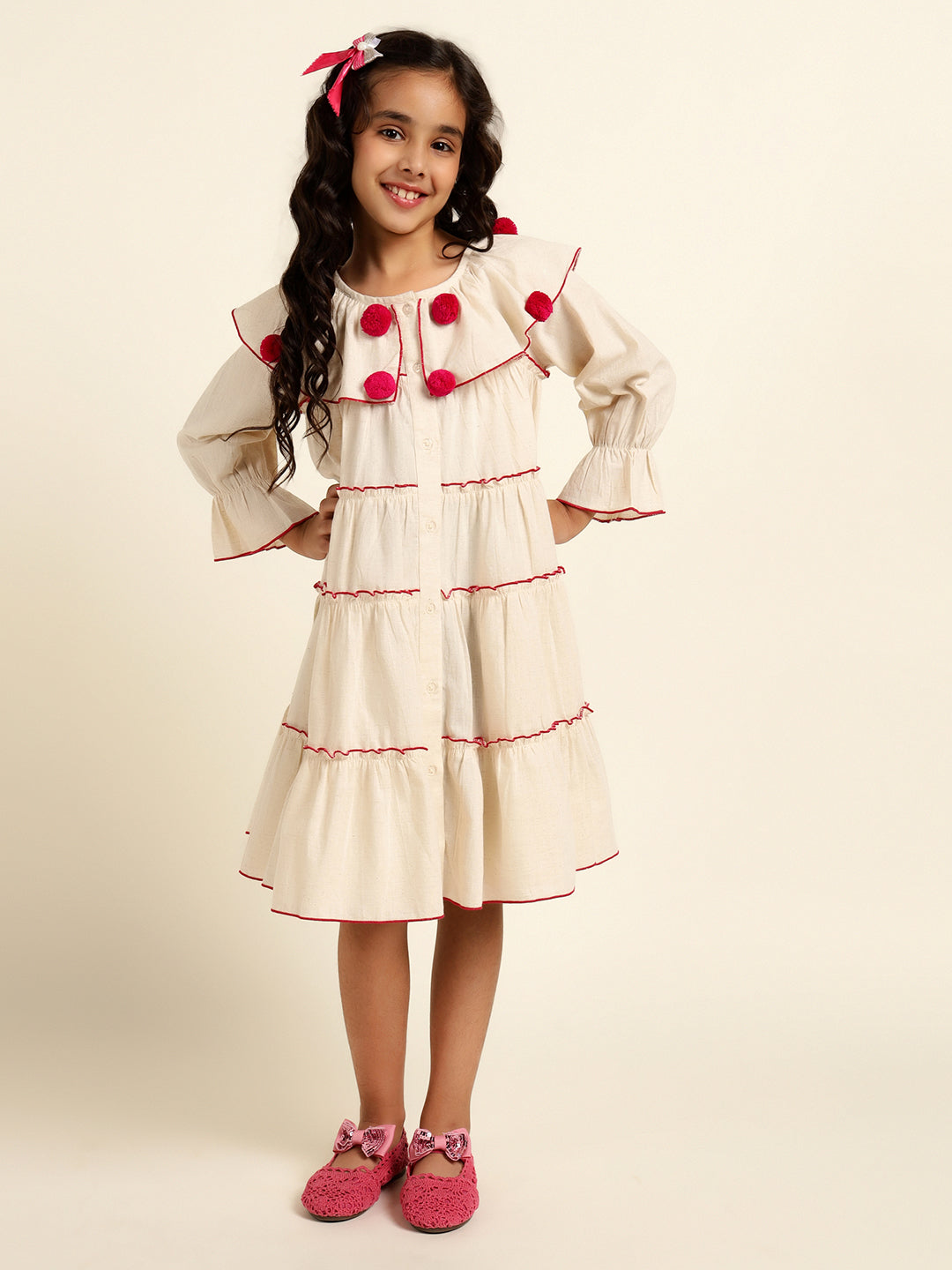 Pure Cotton Tiered Shirt Dress For Girl