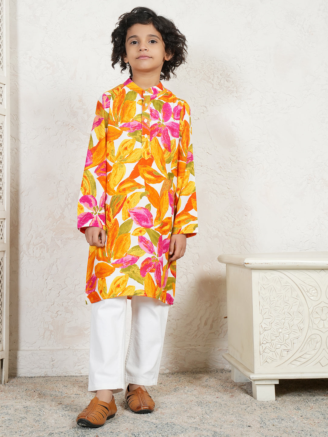 Leaf Print Kurta For Boys