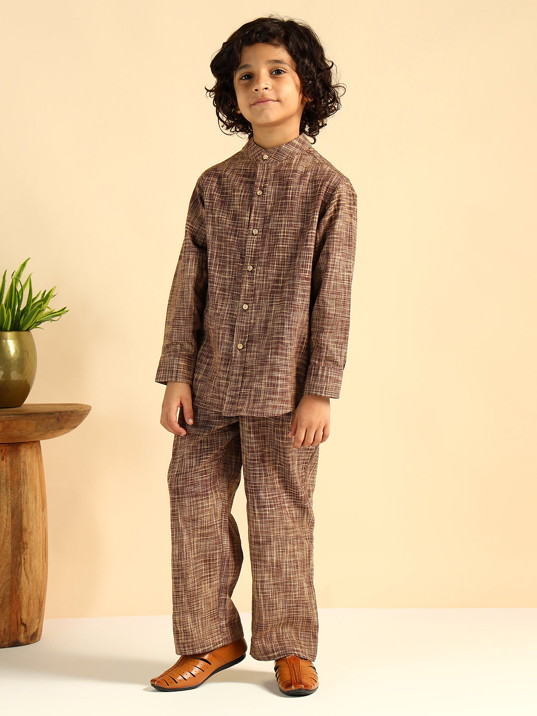 Brown Cotton Khadi Boy Co-Ord Sets