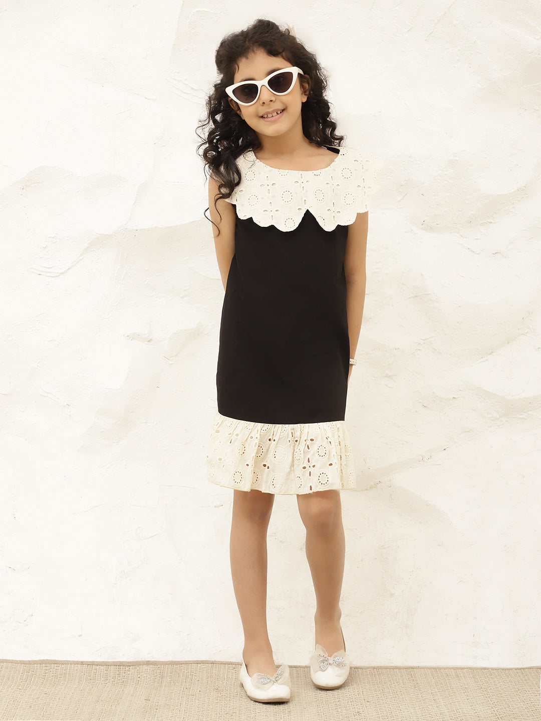 Scalloped Collar A-Line Pure Cotton Dress