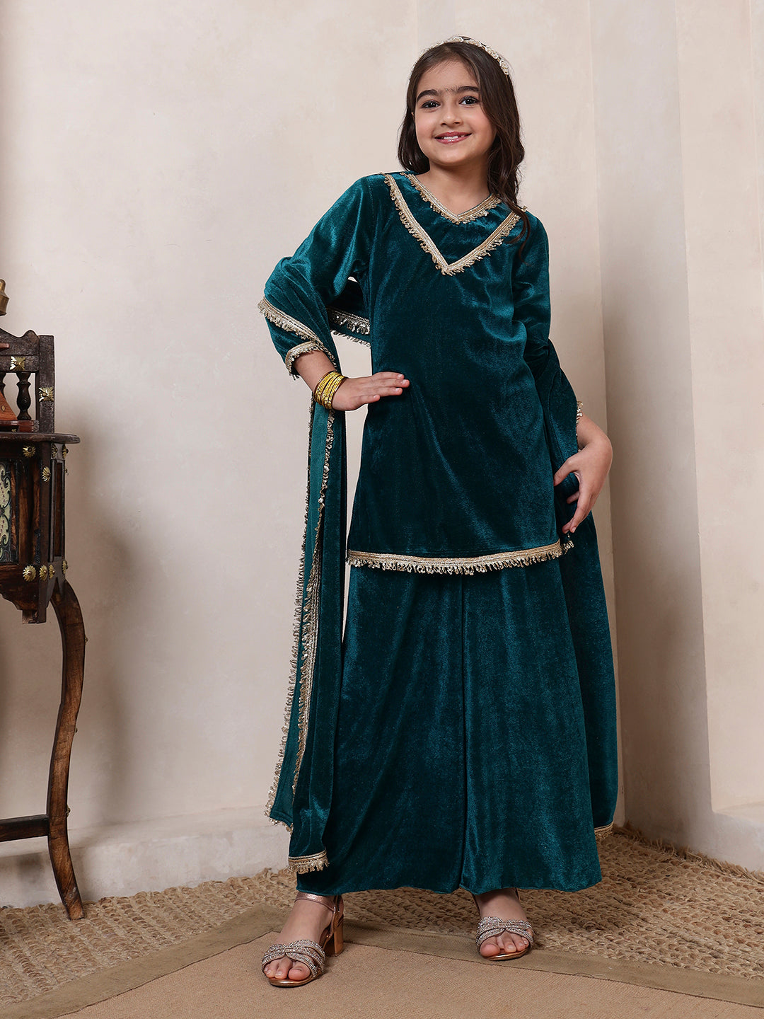 Velvet Rama Green 3 Piece Co-ord Set