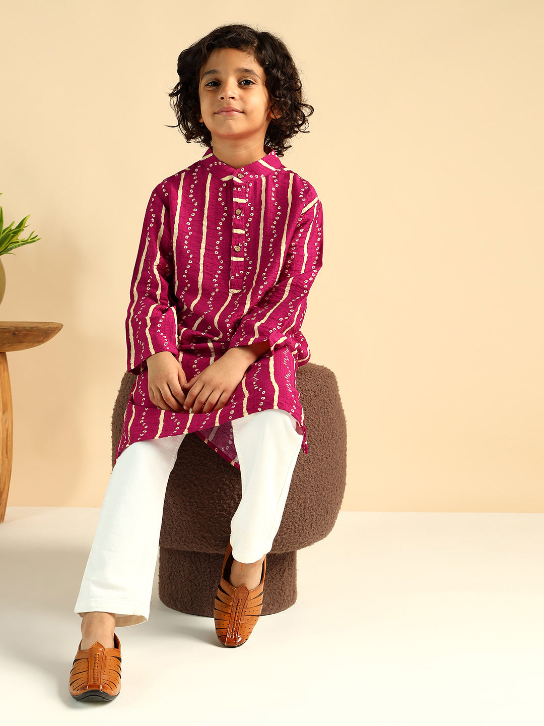 Bhandhani Print Knee Length Kurta For Boys