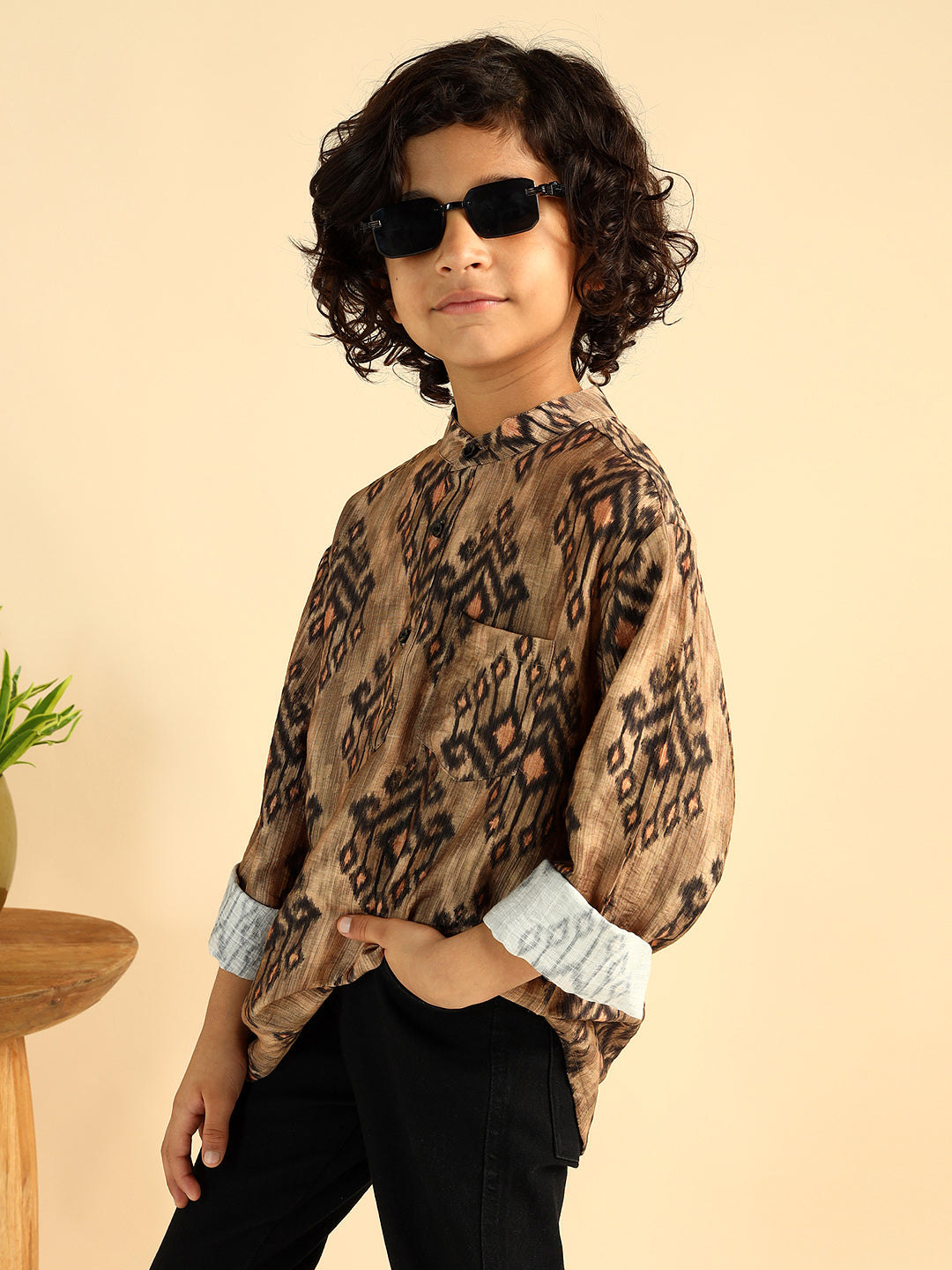 Ikkat Print Short Kurta For Boys