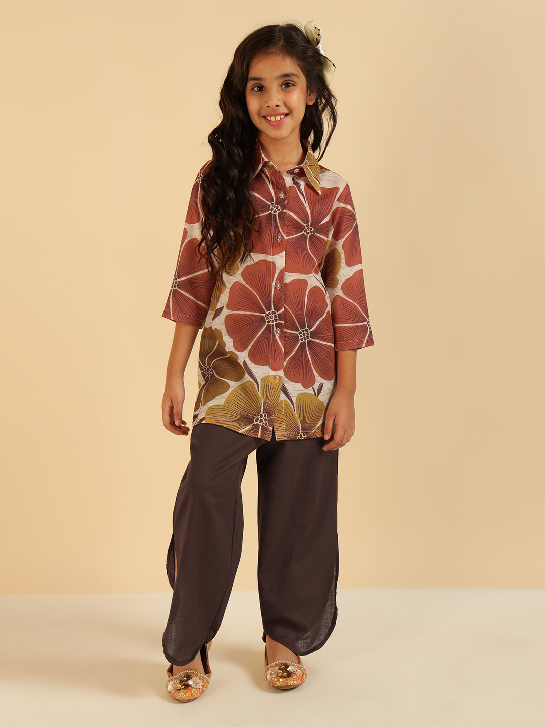 Floral Shirt With Pant Girls Co-Ord Set
