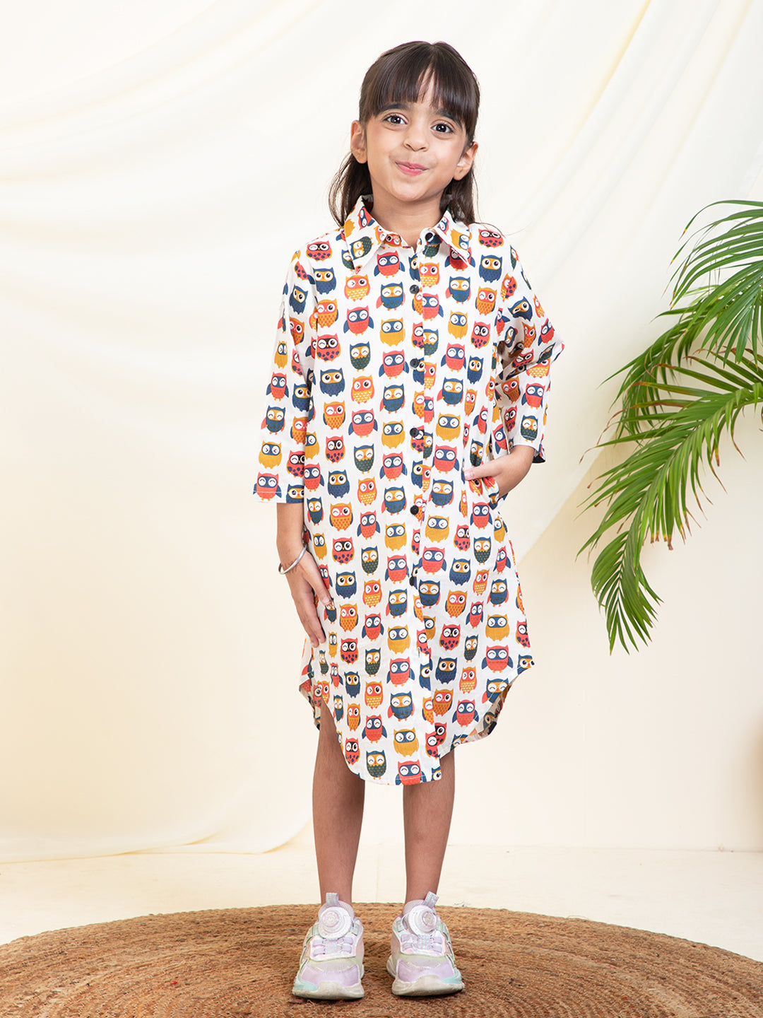 Owl Printed Shirt Dress