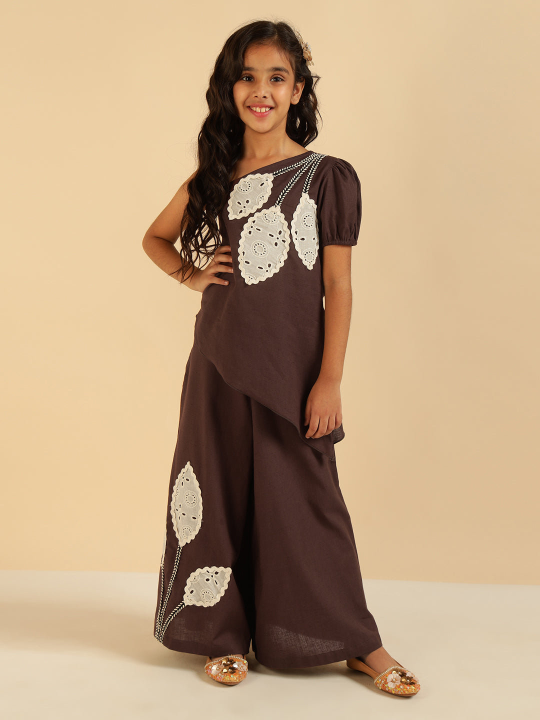 Leaf Patch Work Asymmetric Pure Cotton Girls Co-Ord Set