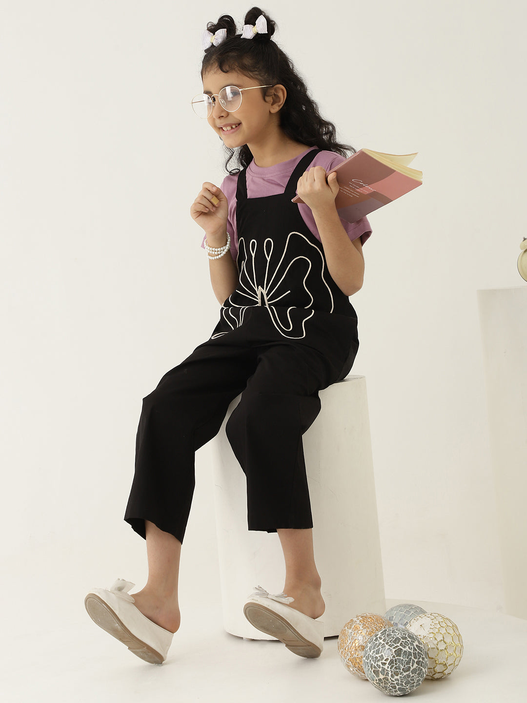 Black Pure Cotton Jumpsuit With Butterfly Motif (T-shirt not included)
