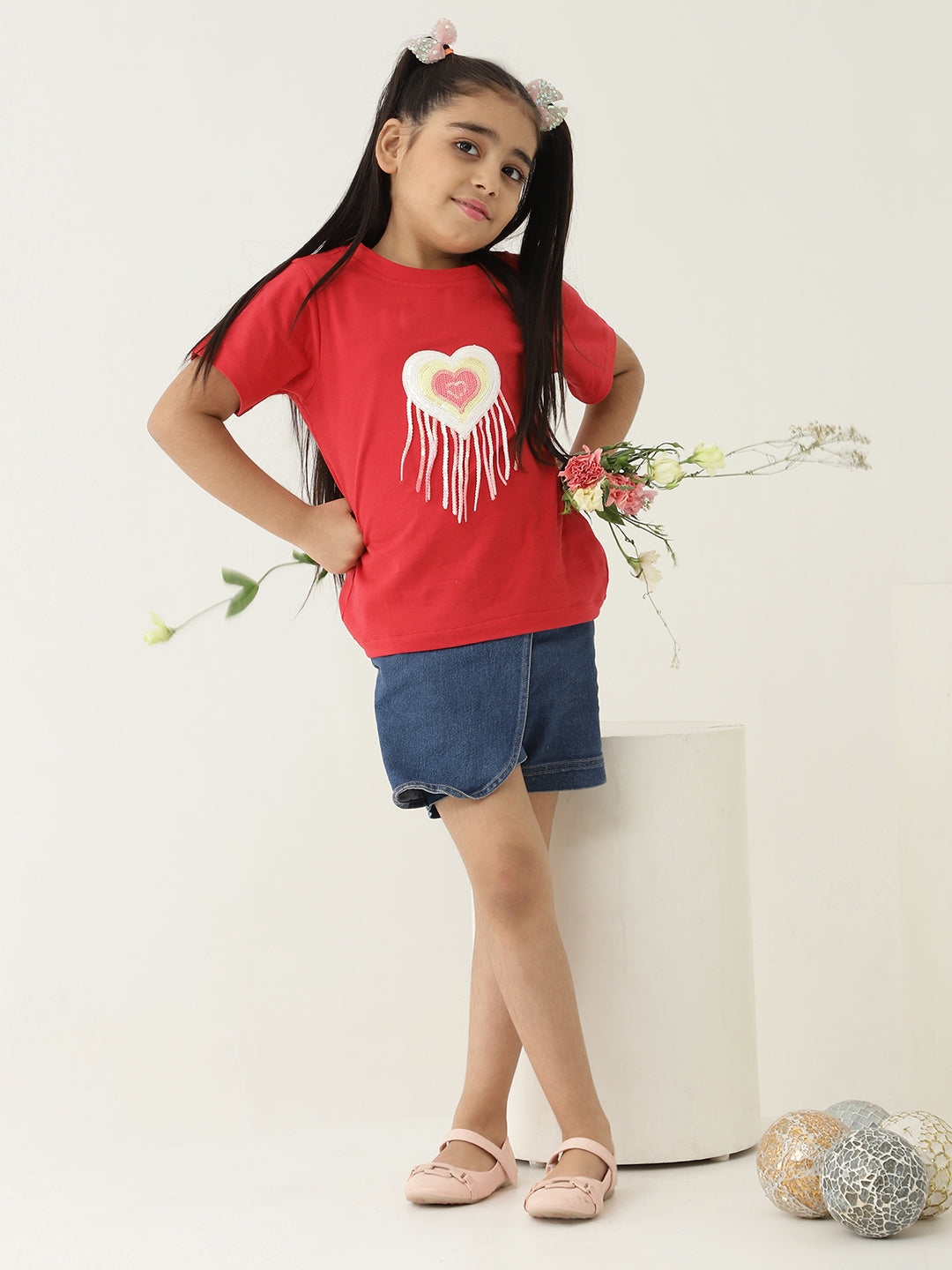 Pure Cotton Knit Heart Patch T-Shirt