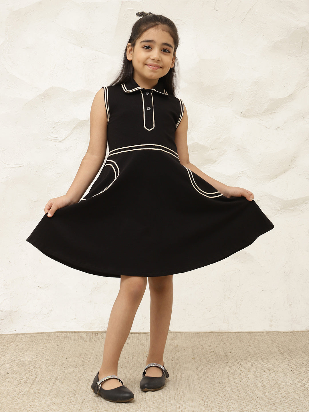 Black Pure Cotton Knit Knee Length Dress